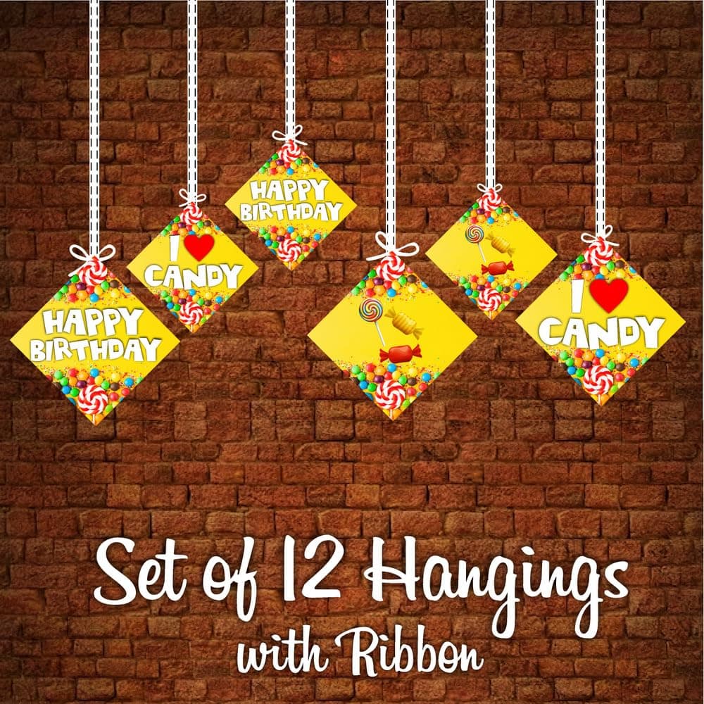 Balloonistics Candy Theme Happy Birthday Hanging Decorations - Pack of 12 Double-Sided Cardstock Swirls & Cutouts - Sweet One, Candyland, and Lollipop Party Supplies, Includes Ribbons & Hooks (Hangings - Pack of 12) thumbnail 5