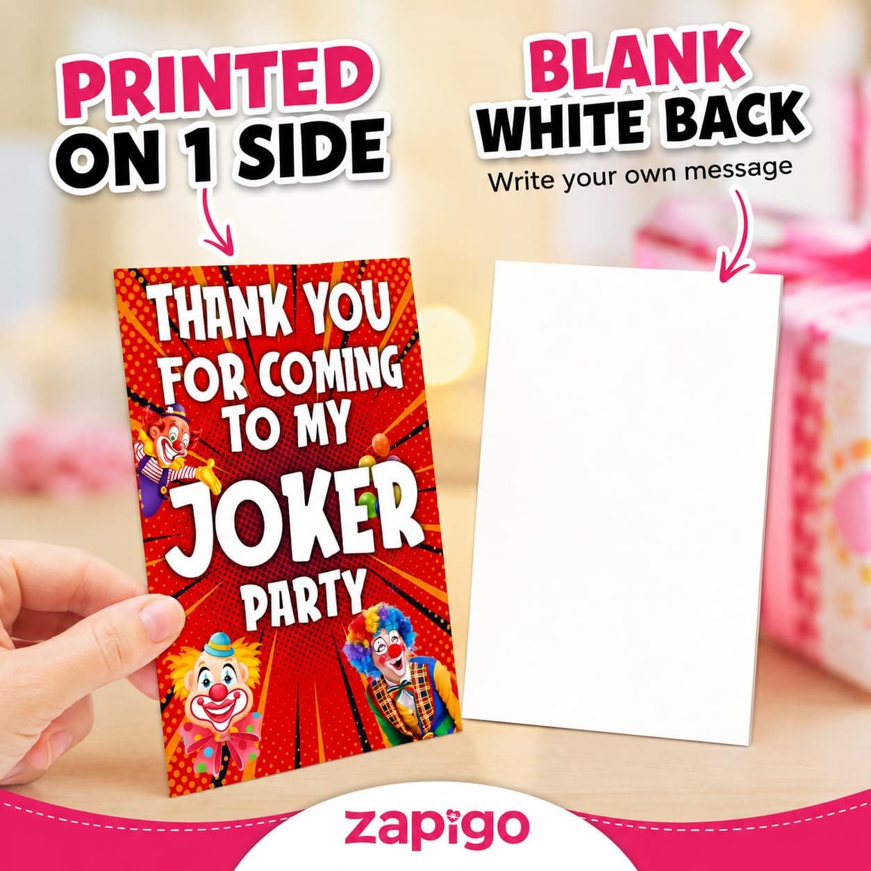 Balloonistics Joker Theme Thank You Cards - Pack of 20 Grinning Villain Appreciation Notes - Premium Cardstock Purple & Green "Why So Serious" Stationery, Gotham City Party Favors for Fans (Thank you Cards - Pack of 20) thumbnail 4