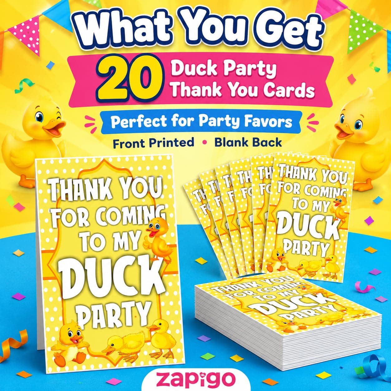 Balloonistics Duck Theme Thank You Cards - Pack of 20 Rubber Ducky Birthday Note Cards - Premium Cardstock Double-Sided "Thanks for Making a Splash" Stationery, Whimsical Bubble & Yellow Ducky Gratitude Cards (Thank you Cards - Pack of 20) thumbnail 7
