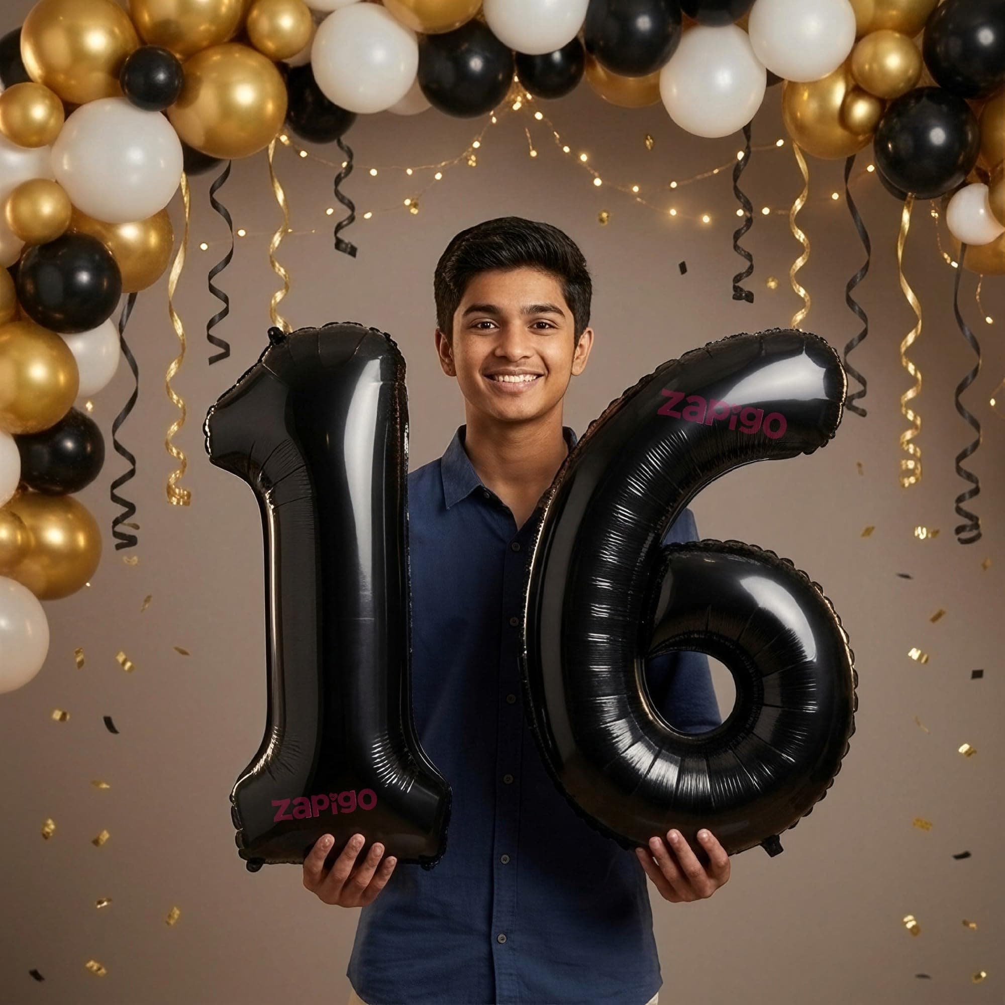 Balloonistics Black 40-Inch Foil Number 16 Balloon - Helium or Air Fill for 16th Birthday, Anniversary Party Decoration, Photo Booth Backdrop, Cake Table Decor thumbnail 1