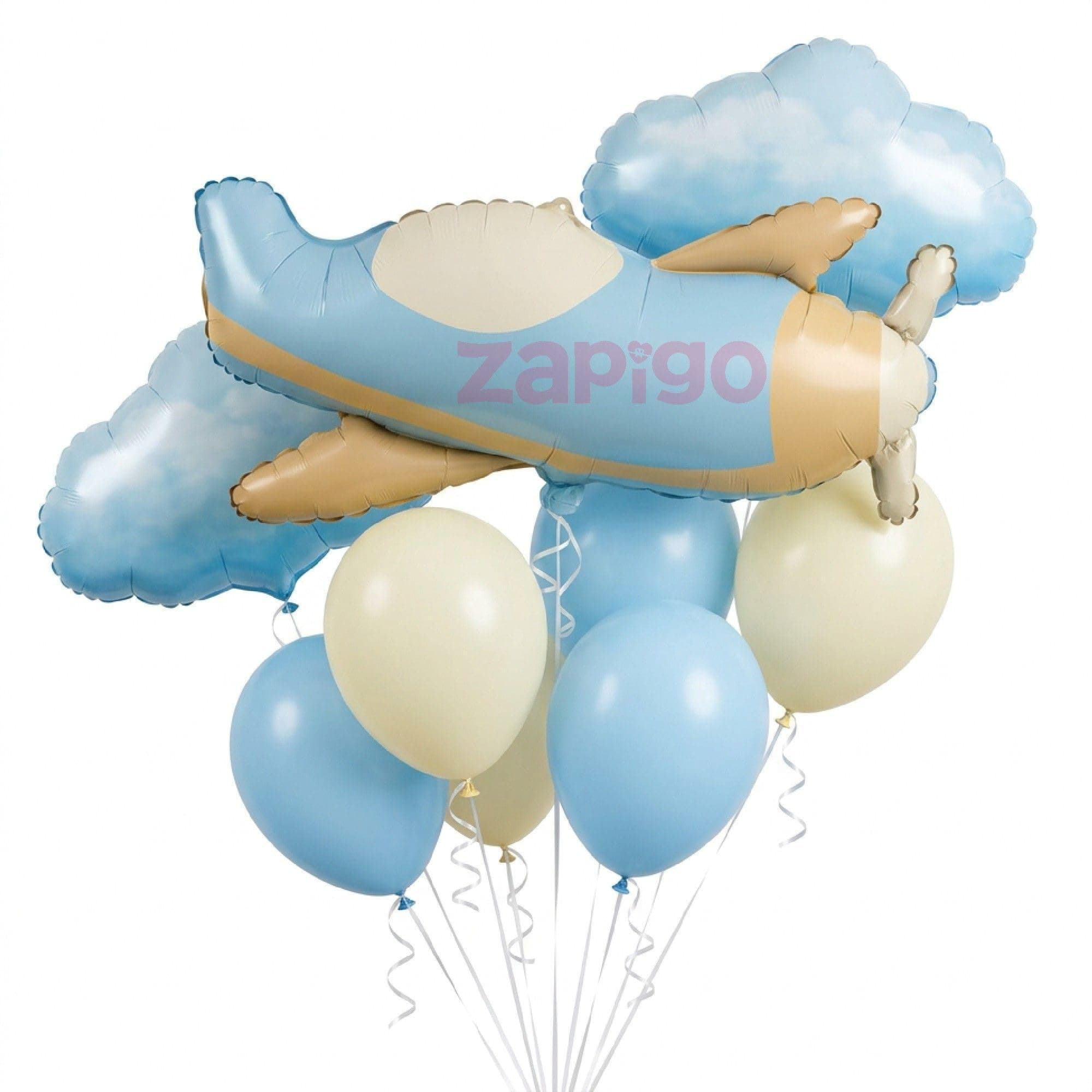 Balloonistics Aeroplane And Clouds V1St Birthday Pink Cloud Theme Happy Birthday Balloon Bouquet Pack Of 7 thumbnail 1