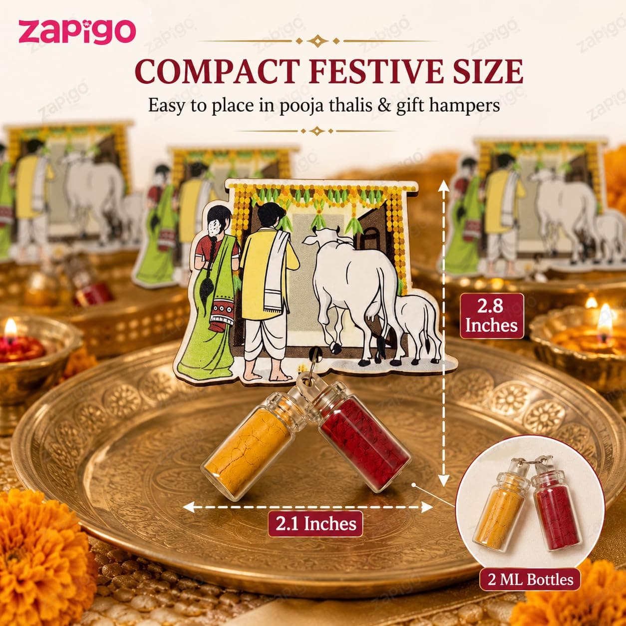 Habba House Warming Haldi Kumkum Set for Guests, Printed Cut-Out with Mini Dome Glass Bottles of Haldi & Kumkum, Traditional Griha Pravesh Return Gift (Gruhapravesam, Vaastu), Pack of 10 thumbnail 3