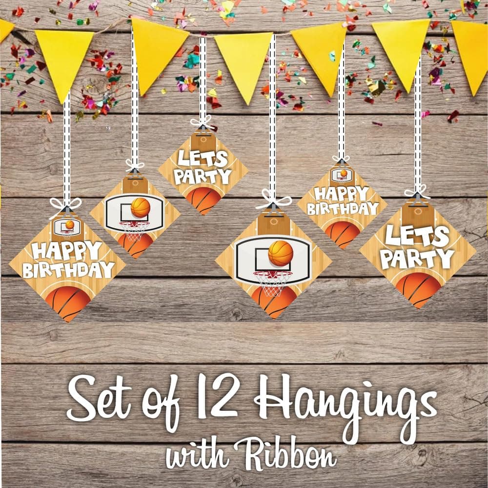 Balloonistics Basketball Theme Birthday Party Hanging Decorations Double-Sided Cardstock Ceiling Swirls Decor with Ribbons Party Supplies for Kids (Hangings - Pack of 12) thumbnail 2