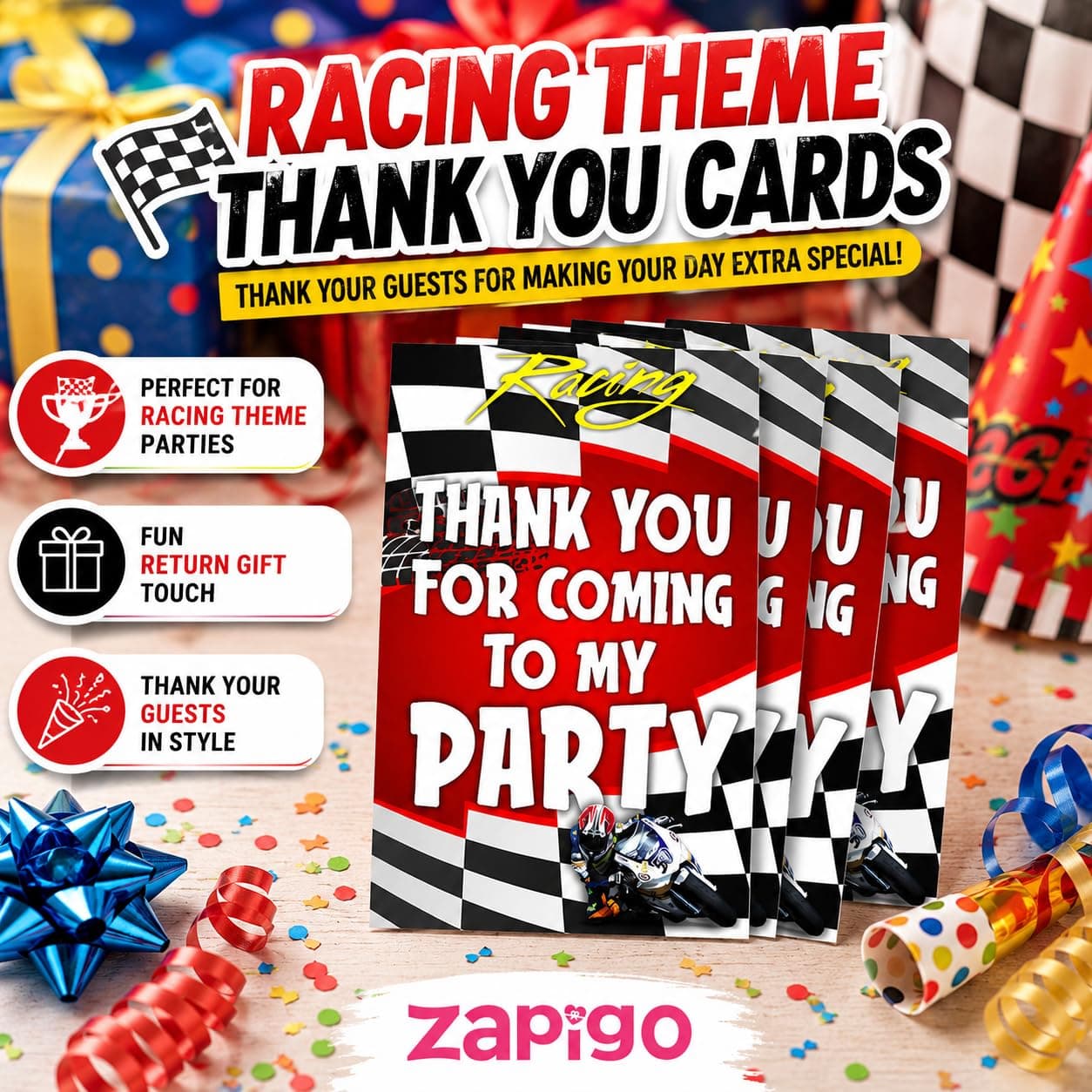 Balloonistics Sports Bike Theme Thank You Cards - Pack of 20 Premium Matte Note Cards - Racing & Superbike Birthday Stationery with Matching Envelopes - Double-Sided Cardstock Motorcycle Gratitude Cards (Thank you Cards - Pack of 20) thumbnail 8
