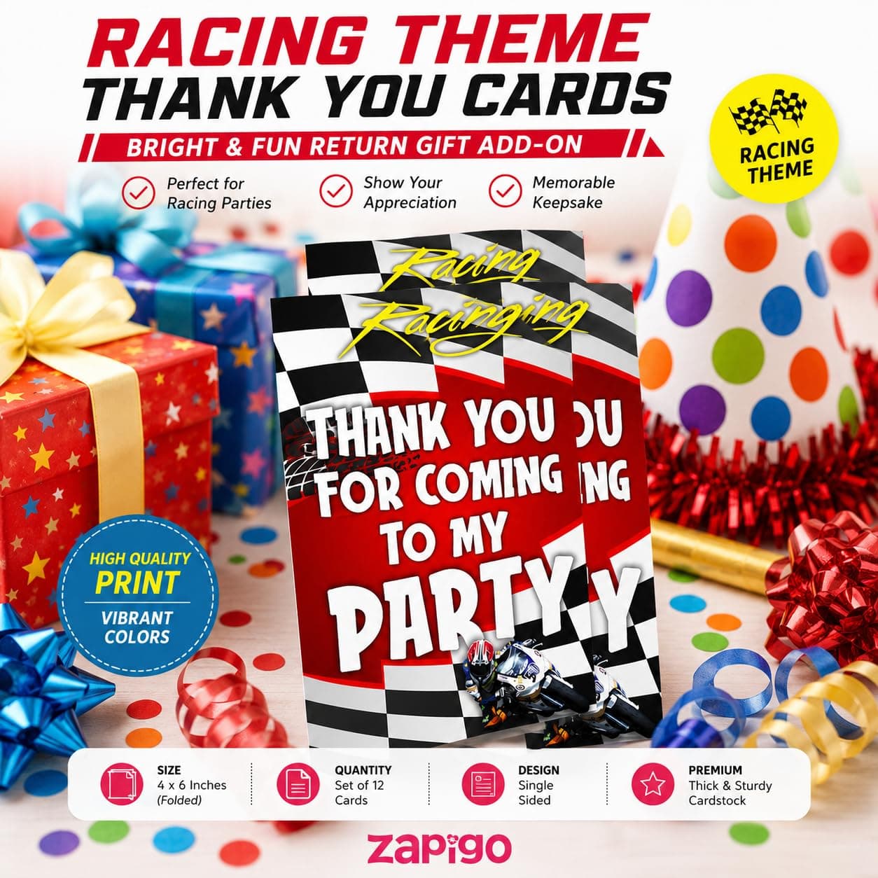 Balloonistics Sports Bike Theme Thank You Cards - Pack of 20 Premium Matte Note Cards - Racing & Superbike Birthday Stationery with Matching Envelopes - Double-Sided Cardstock Motorcycle Gratitude Cards (Thank you Cards - Pack of 20) thumbnail 2