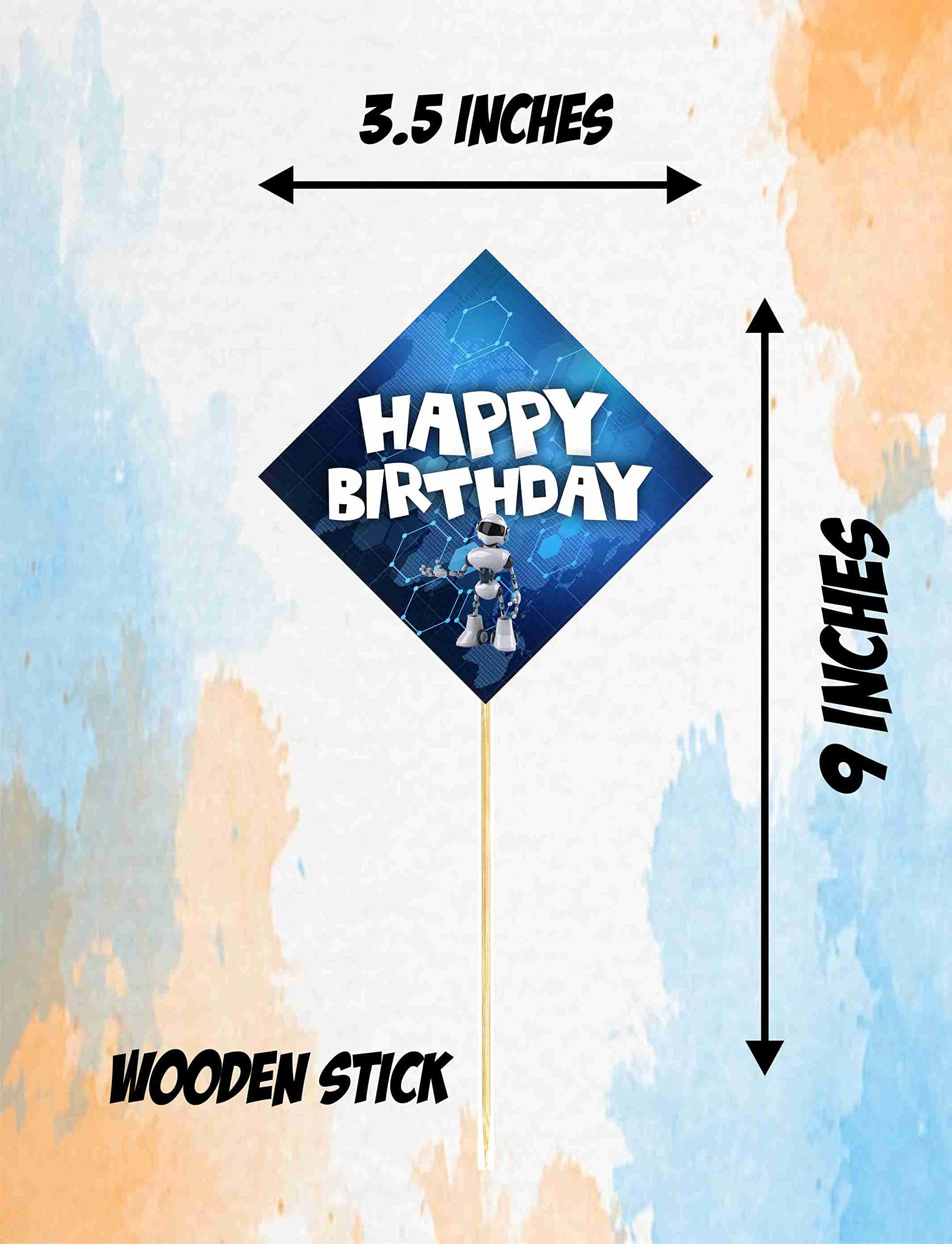 Balloonistics Robot Theme Happy Birthday Cake Topper - Vibrant Cardstock Mechanical Cake Decoration - Futuristic Sci-Fi Party Supplies for Kids, Boys & STEM Birthdays thumbnail 3