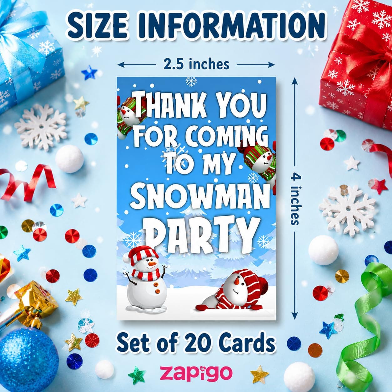 Balloonistics Snowman Birthday Thank You Cards - Pack of 20 Premium Cardstock Notes - Winter Wonderland Party Supplies, Frosty Theme "Thanks for Coming" Appreciation Cards, Holiday Season Birthday Stationery (Thank you Cards - Pack of 20) thumbnail 7