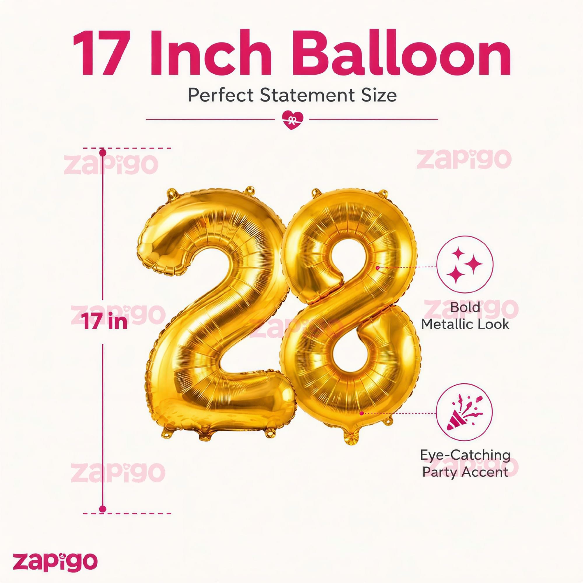 Balloonistics Gold Foil Number 28 Balloon | 16 Inch | Birthday & Anniversary Party Decoration thumbnail 3