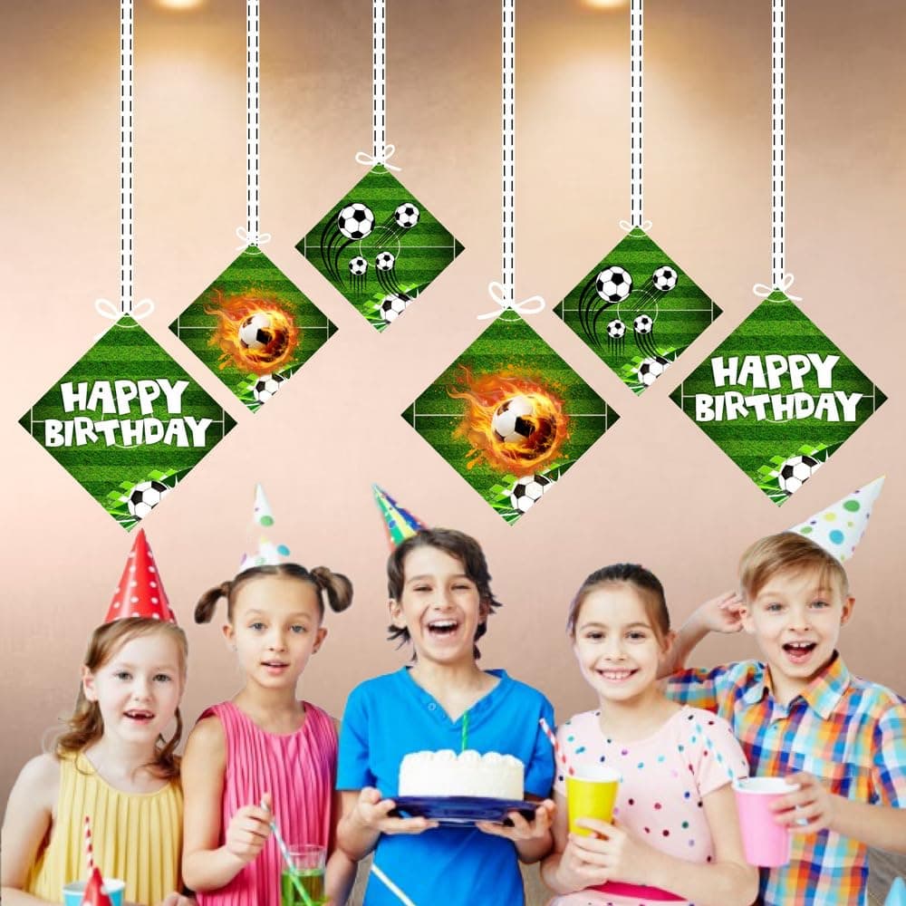 Balloonistics Football Theme Happy Birthday Hanging Decorations - Double-Sided Cardstock Soccer Stadium Cutouts - Sports Theme Ceiling Decor for Boys & Fans - Includes Ribbons (Hangings - Pack of 12) thumbnail 4