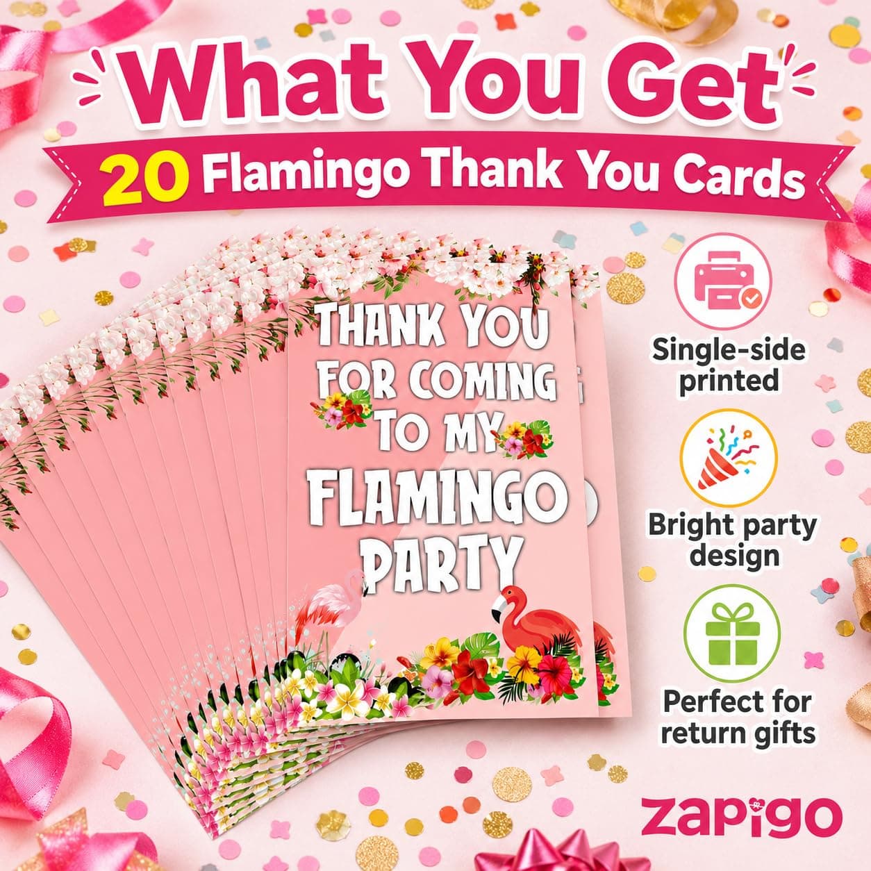Balloonistics Flamingo Theme Thank You Cards - Pack of 20 Tropical Birthday Note Cards - Premium Cardstock "Thanks for Flamingling" Stationery, Vibrant Summer Pink & Floral Gratitude Cards (Thank you Cards - Pack of 20) thumbnail 7