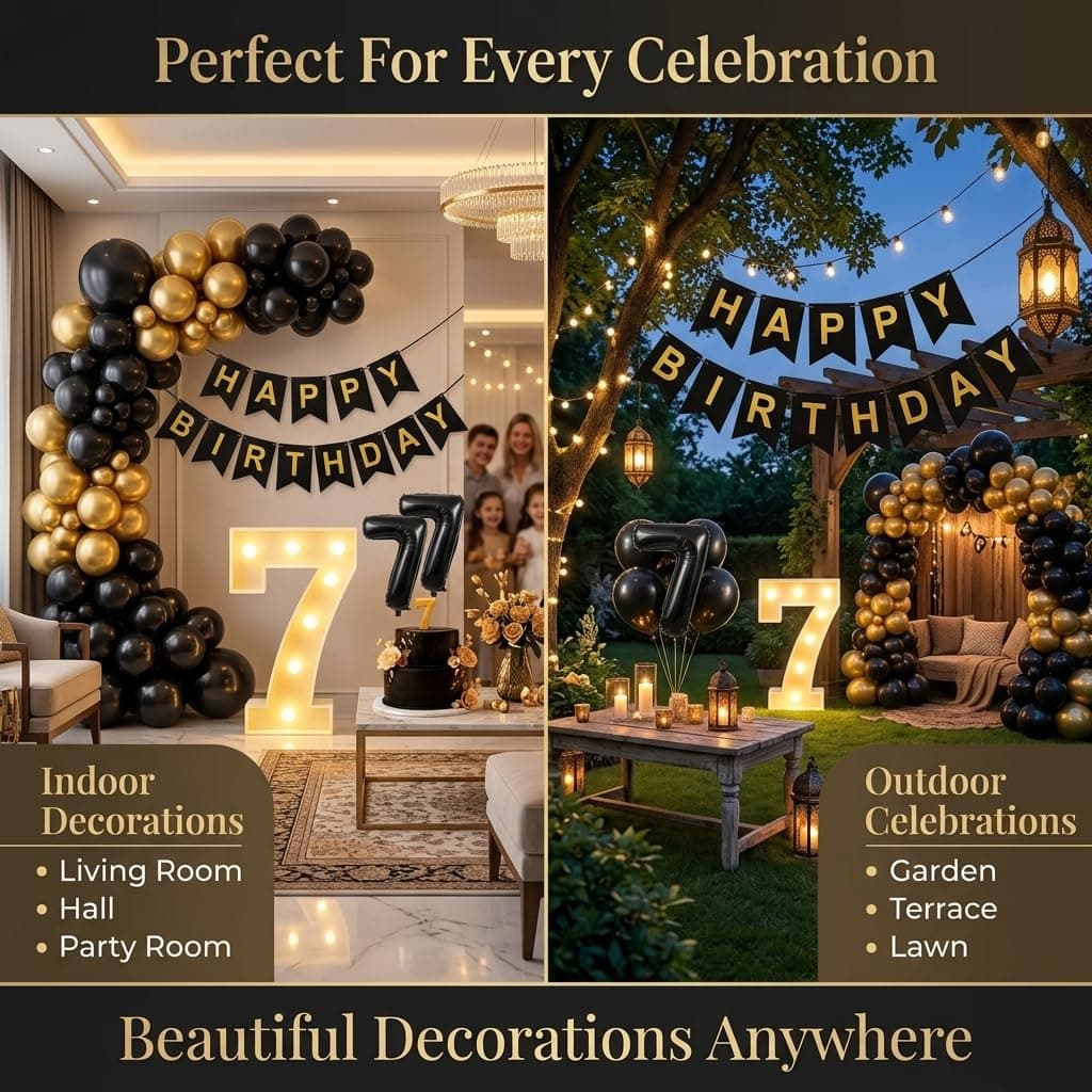 Balloonistics 1st Birthday Decoration Combo Kit - 40 Inch Black Foil Number Balloon, LED Marquee Light, 50 Black & Gold Balloons, Happy Birthday Banner, Balloon Pump & Glue Dots thumbnail 7