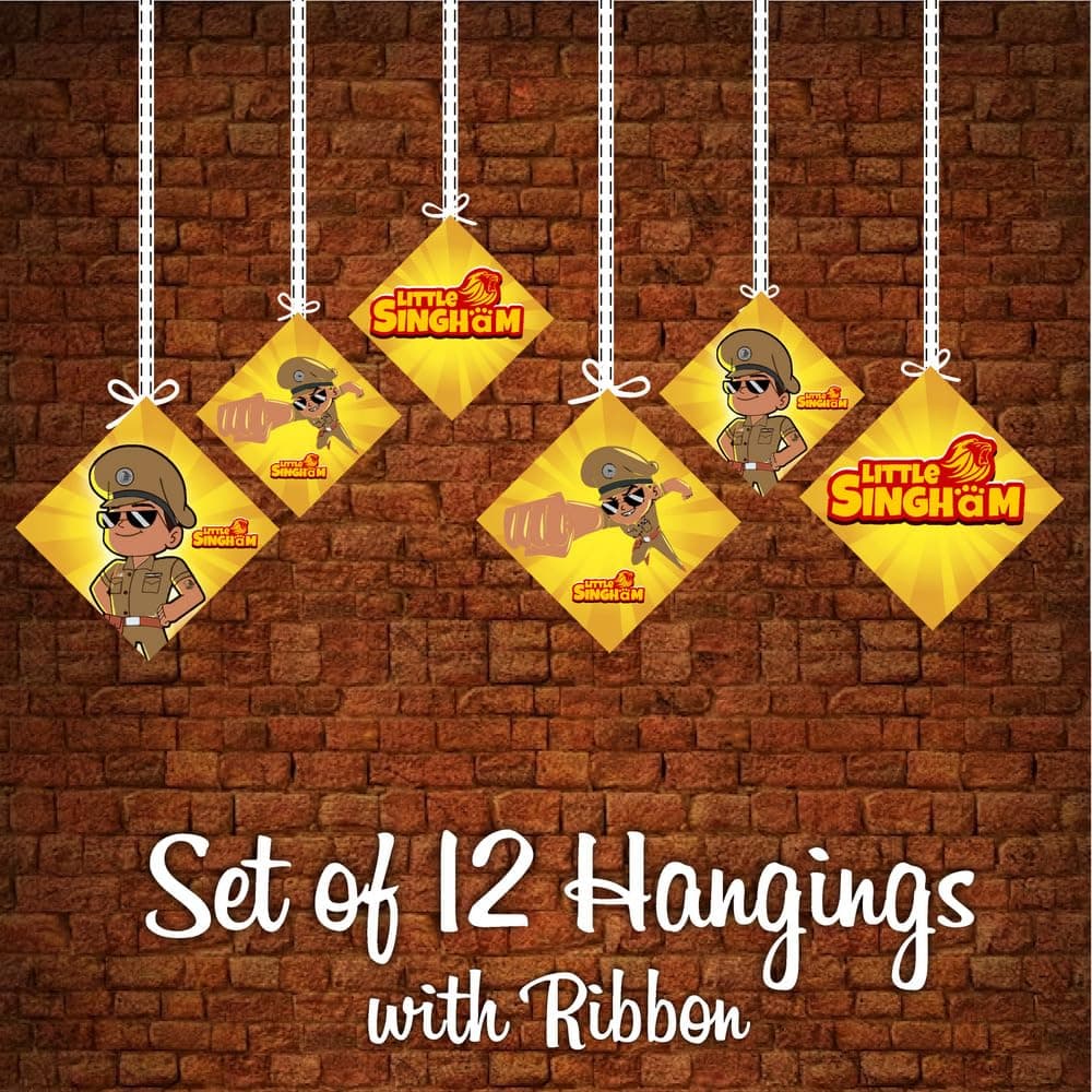 Balloonistics Little Police Singham Theme Hanging Decorations with Ribbons Double-Sided Printed Cardstock Perfect for Kids Birthday (Hangings - Pack of 12) thumbnail 5