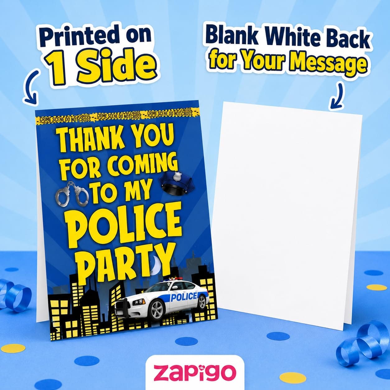 Balloonistics Police Theme Thank You Cards - Pack of 20 Premium Cardstock Notes - Law Enforcement Party Supplies, "Thanks for Reporting for Duty" Hero Appreciation Cards, Police Officer Birthday Stationery (Thank you Cards - Pack of 20) thumbnail 5