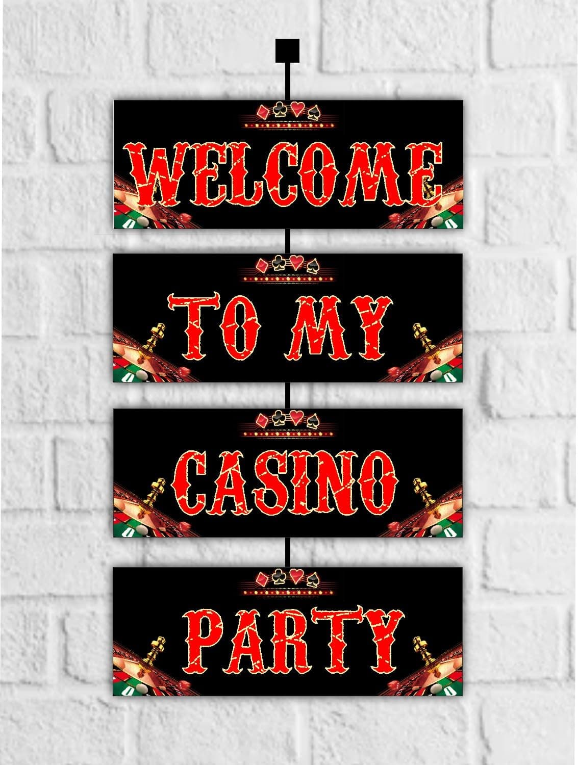 Balloonistics Casino Theme Welcome Board (2.3 Feet) - Las Vegas Style Hanging Entrance Decoration for Birthday Parties & Poker Nights - Large Cardstock Welcome Sign with Ribbons for Indoor & Outdoor Use (Welcome Outdoor Board)