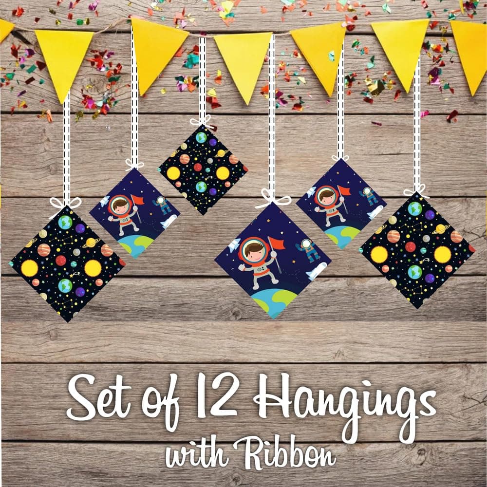 Balloonistics Space Theme Hanging Decorations Double-Sided Cardstock Cutouts with Ribbon Party Supplies for Kids Birthdays (Hangings - Pack of 12) thumbnail 2