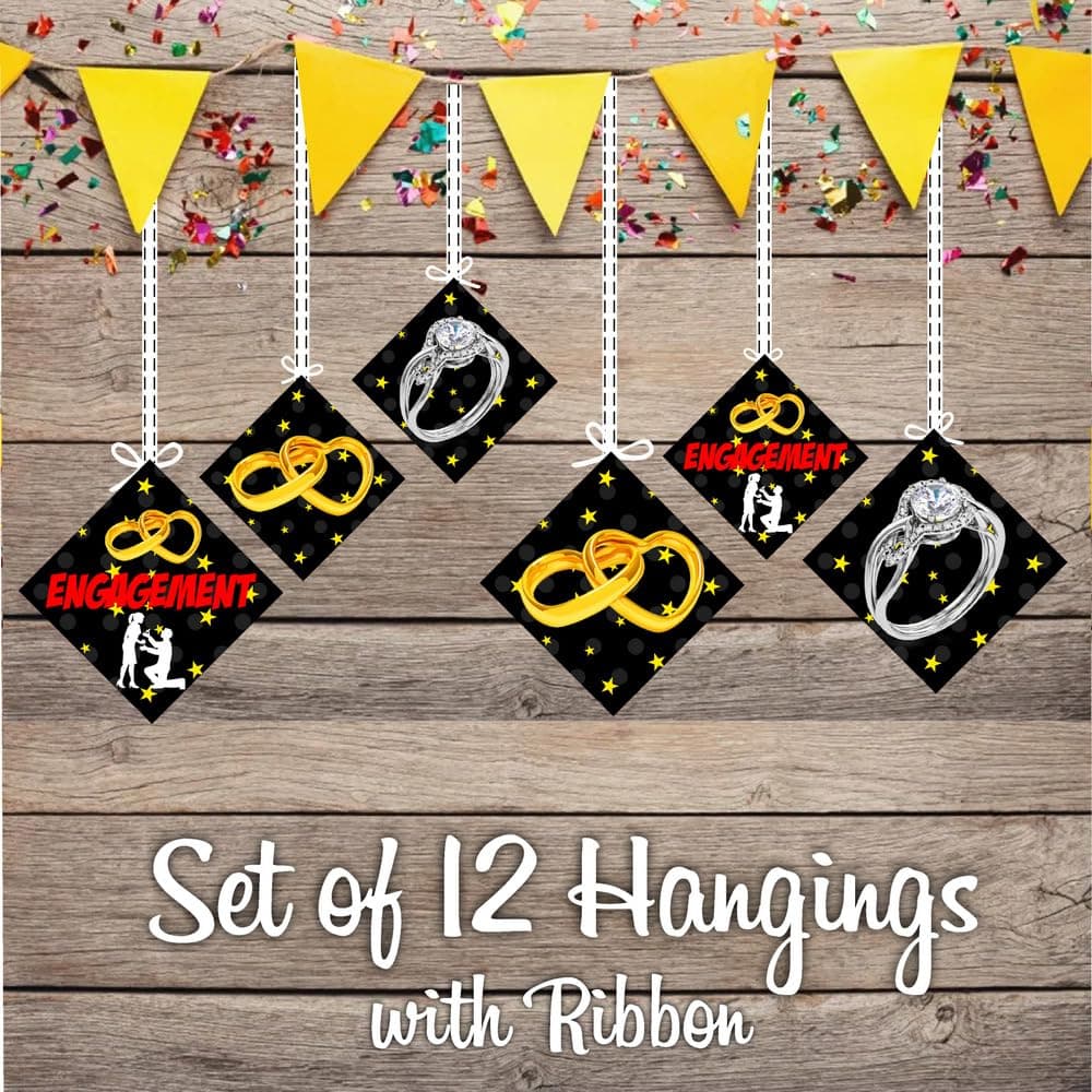 Balloonistics Engagement Theme Hanging Decorations Double-Sided Cardstock Signs with Ribbons Premium Engagement Party Supplies (Hangings - Pack of 12) thumbnail 2