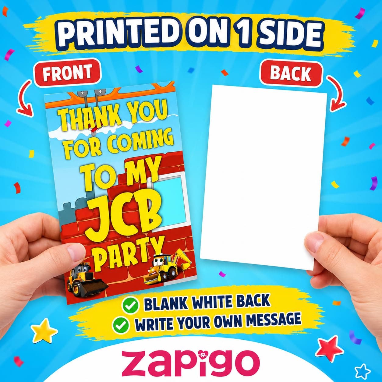 Balloonistics Little JCB Theme Thank You Cards - Pack of 20 Construction Party Appreciation Notes - Premium Cardstock Yellow Digger & Excavator Stationery, "Loads of Thanks" Birthday Favors (Thank you Cards - Pack of 20) thumbnail 5