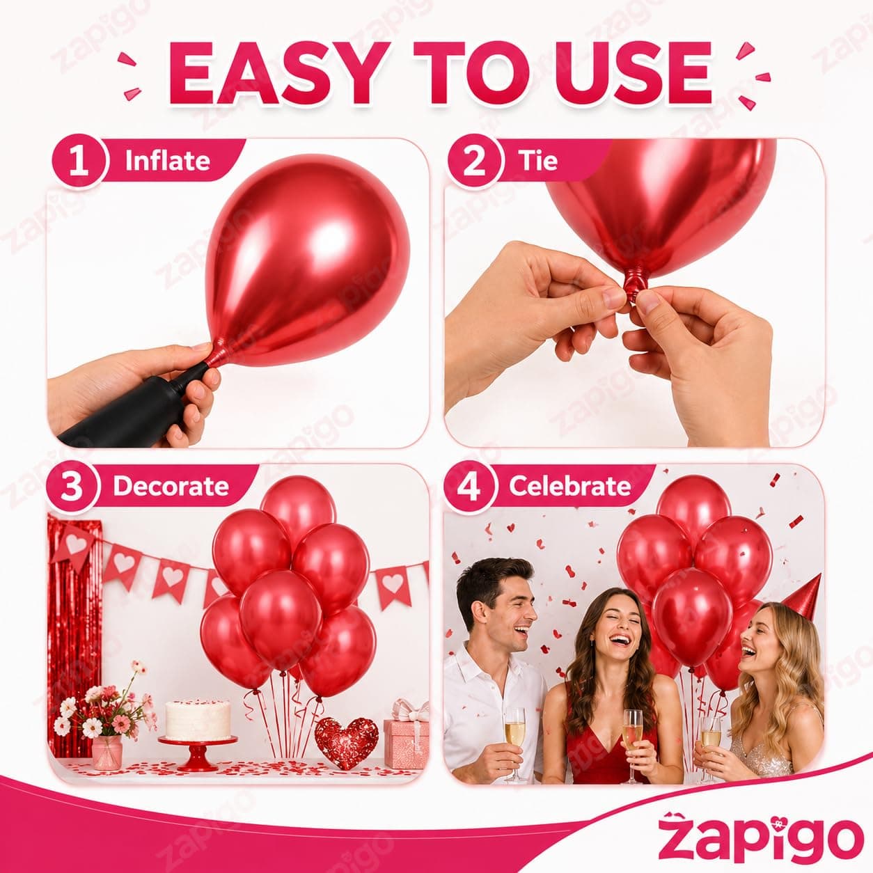 Balloonistics 50-Pack Metallic Red Shiny Latex Balloons – HD Red Balloons for Birthday, Valentine’s Day, Christmas & Vibrant Party Decoration thumbnail 7
