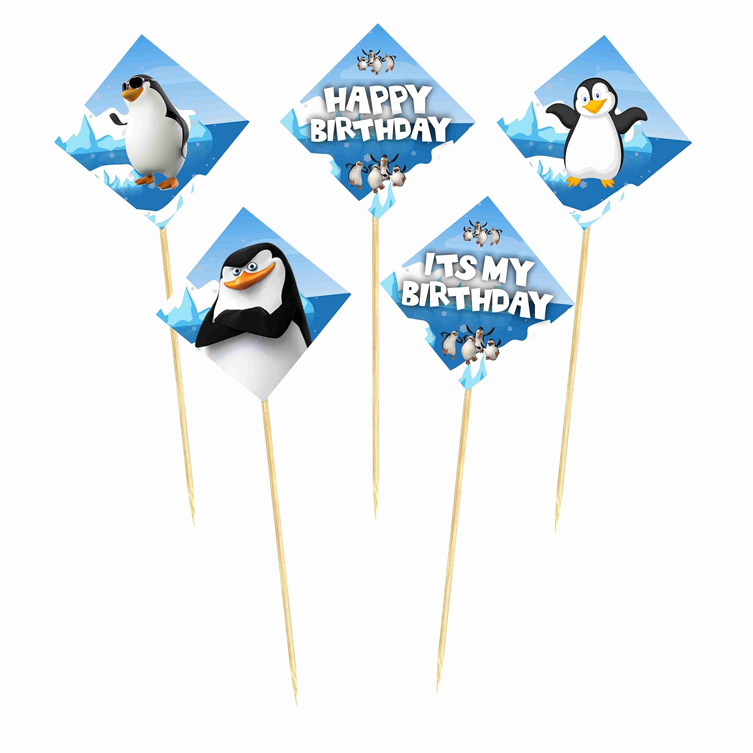 Balloonistics Penguin Happy Birthday Cake Topper - Pack of 10 Double-Sided Cardstock Cake Picks - Cute Winter Theme Birthday Decorations, Arctic Party Dessert Toppers on Food-Safe Bamboo Sticks (Cake Topper - Pack of 10) thumbnail 2