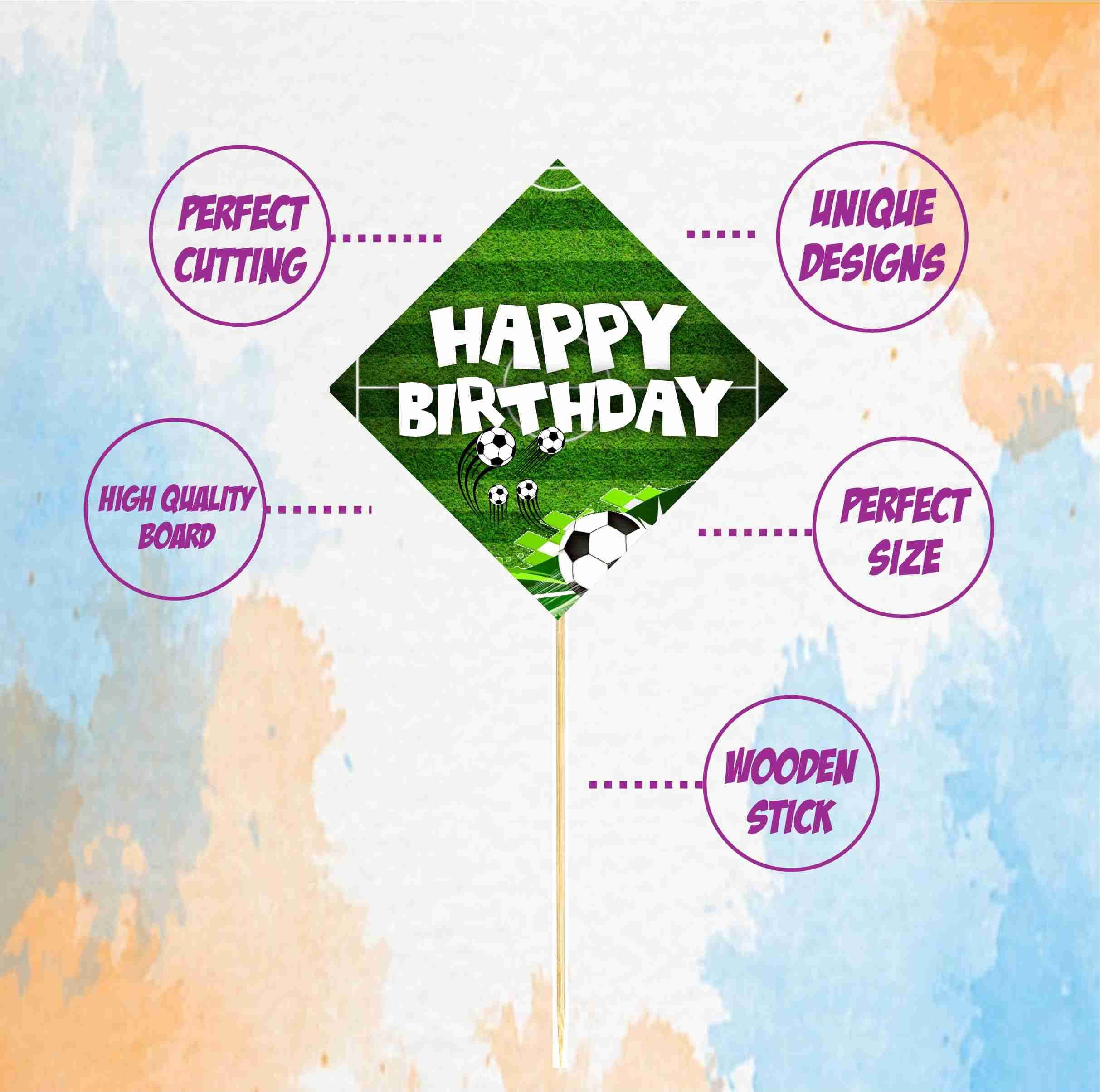 Balloonistics Football Theme Happy Birthday Cake Toppers - Soccer Stadium Birthday Cake Decorations - Premium Cardstock Dessert Picks with Bamboo Sticks for Boys, Kids Cake Topper - Pack of 10) thumbnail 5
