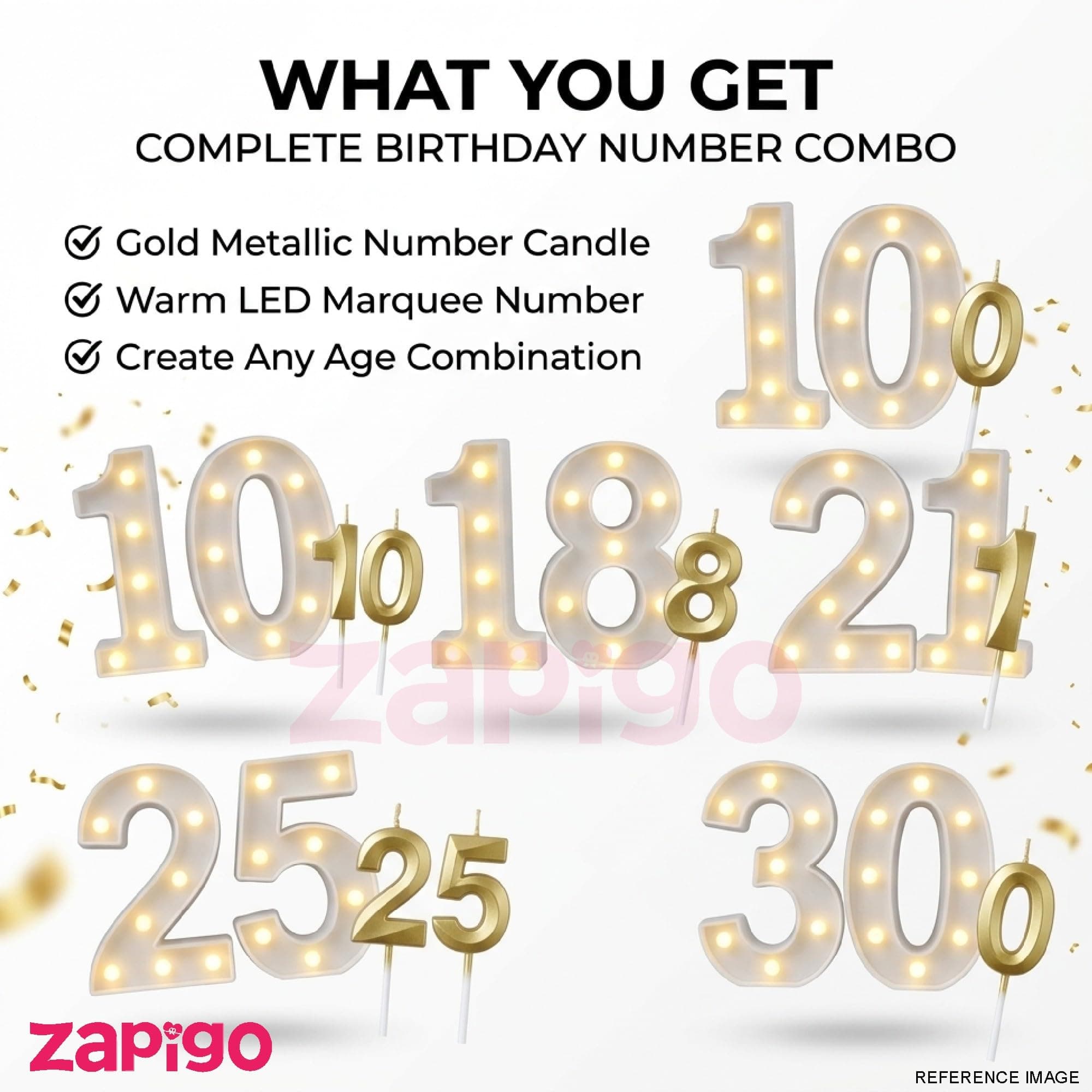 Balloonistics Number 6 LED Marquee Light & Gold Number 6 Birthday Candle Combo - 9-Inch Warm White Marquee Sign + Metallic Gold Cake Candle for 6th Birthday, Anniversary & Milestone Party Decoration thumbnail 2