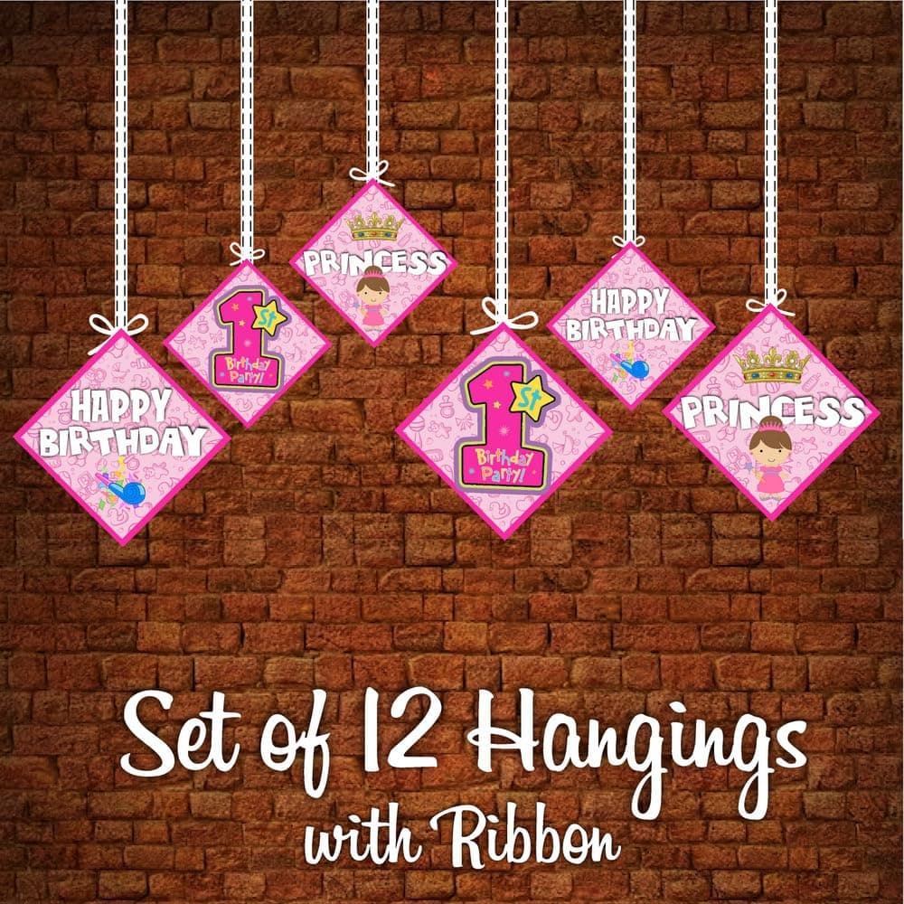 Balloonistics Girl 1st Birthday Theme Hanging Decorations Double-Sided Cardstock Ceiling Hangings with Ribbons Premium Party Decor (Hangings - Pack of 12) thumbnail 5
