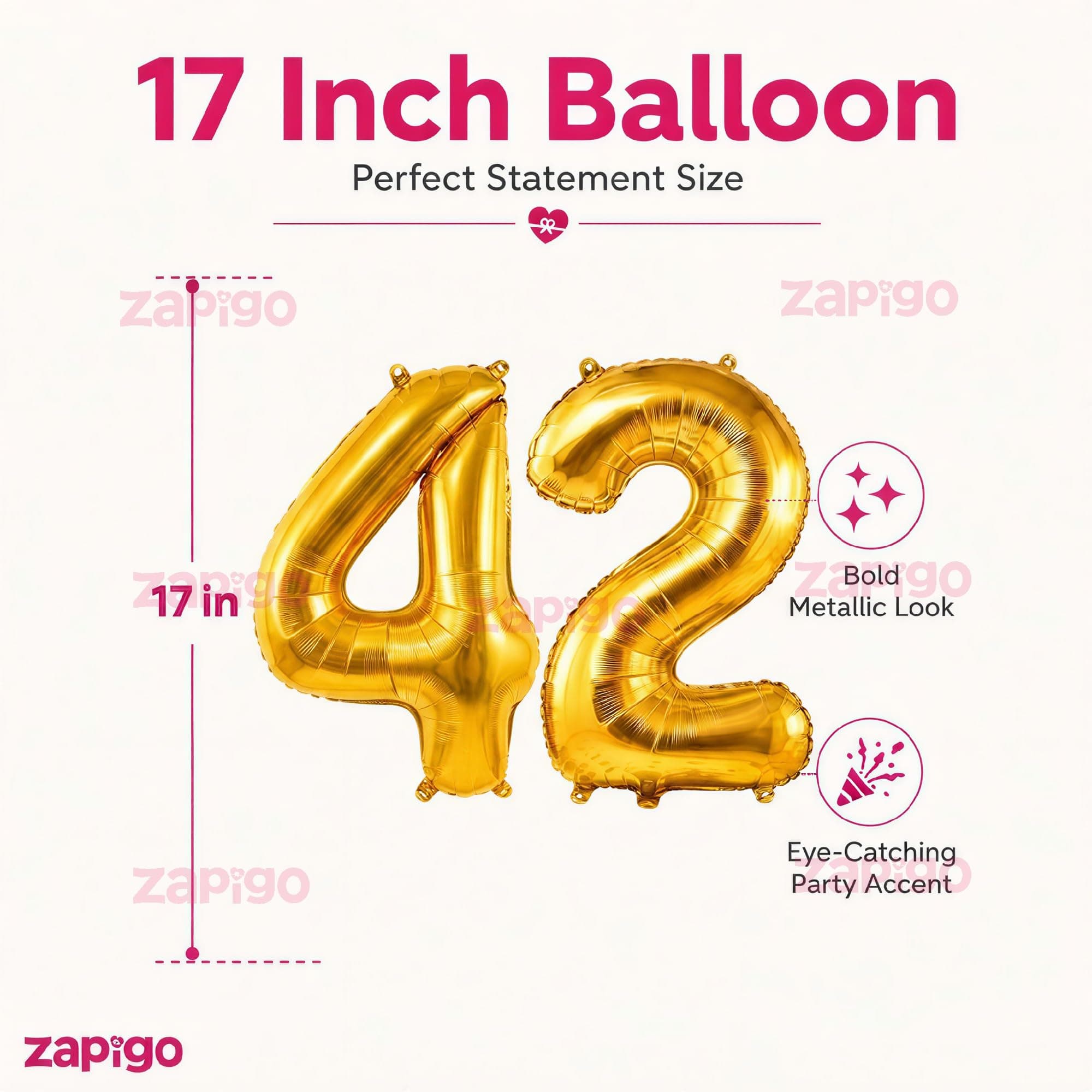 Balloonistics Gold Number 42 Foil Balloon – Large Metallic Gold Number Forty Two Balloon for 42nd Birthday, Anniversary & Party Decorations (Gold, Number 42) thumbnail 3
