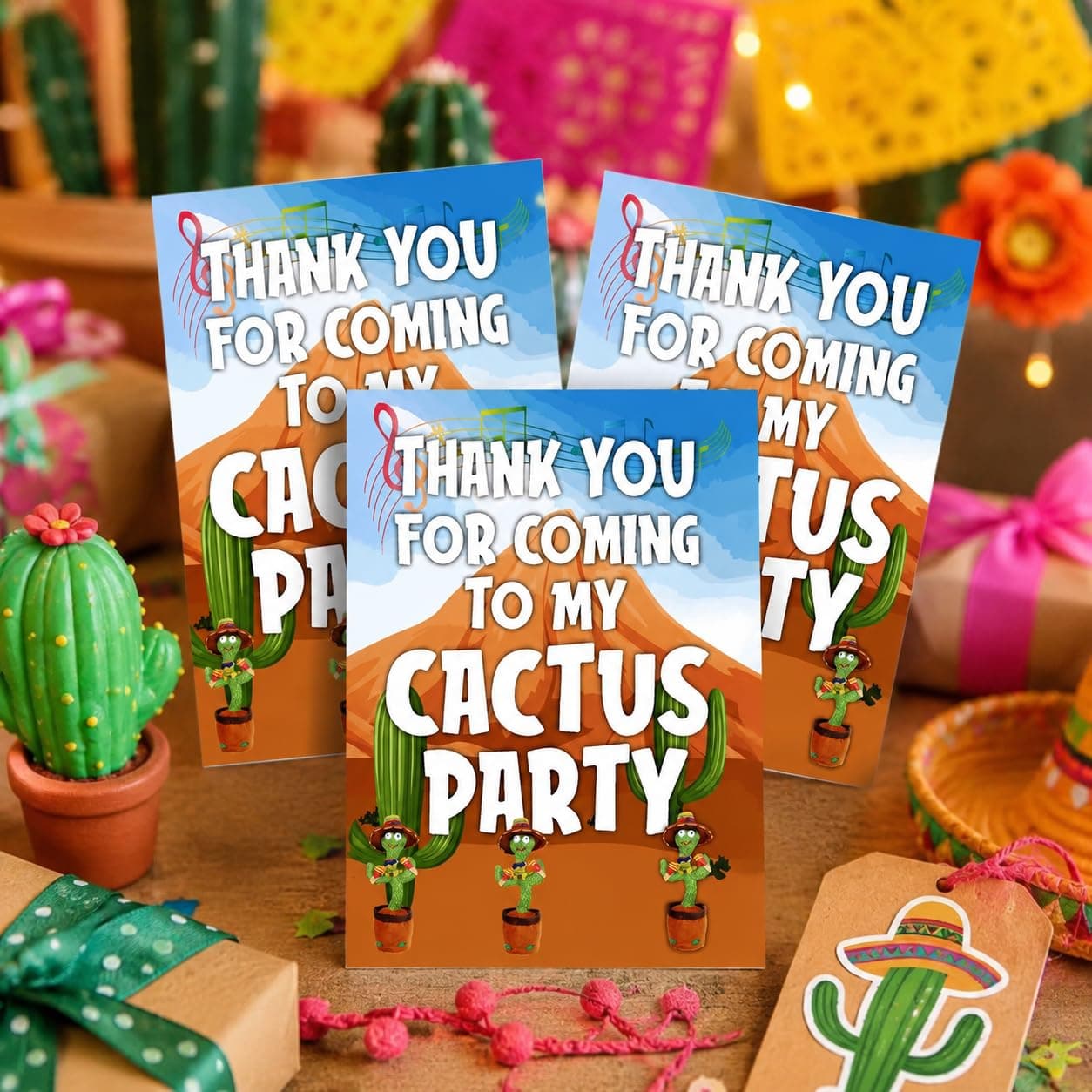 Balloonistics Talking Cactus Birthday Thank You Cards - Pack of 20 Premium Cardstock Notes - Dancing Cactus Theme Party Supplies, Desert Fiesta "Stay Sharp" Appreciation Cards, Mimicking Plant Party Favors (Thank you Cards - Pack of 20)