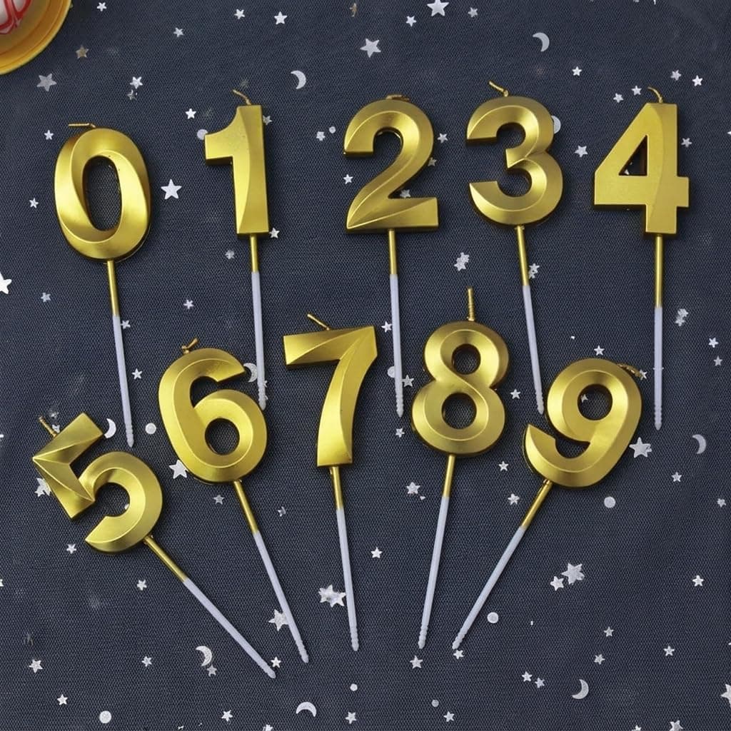 Balloonistics Gold Metallic Number Candles Full Set 0-9 - 10-Piece 3D Golden Cake Toppers for Birthdays, Anniversaries, Milestone Celebrations, Party Decorations, Photo Booth Props thumbnail 1
