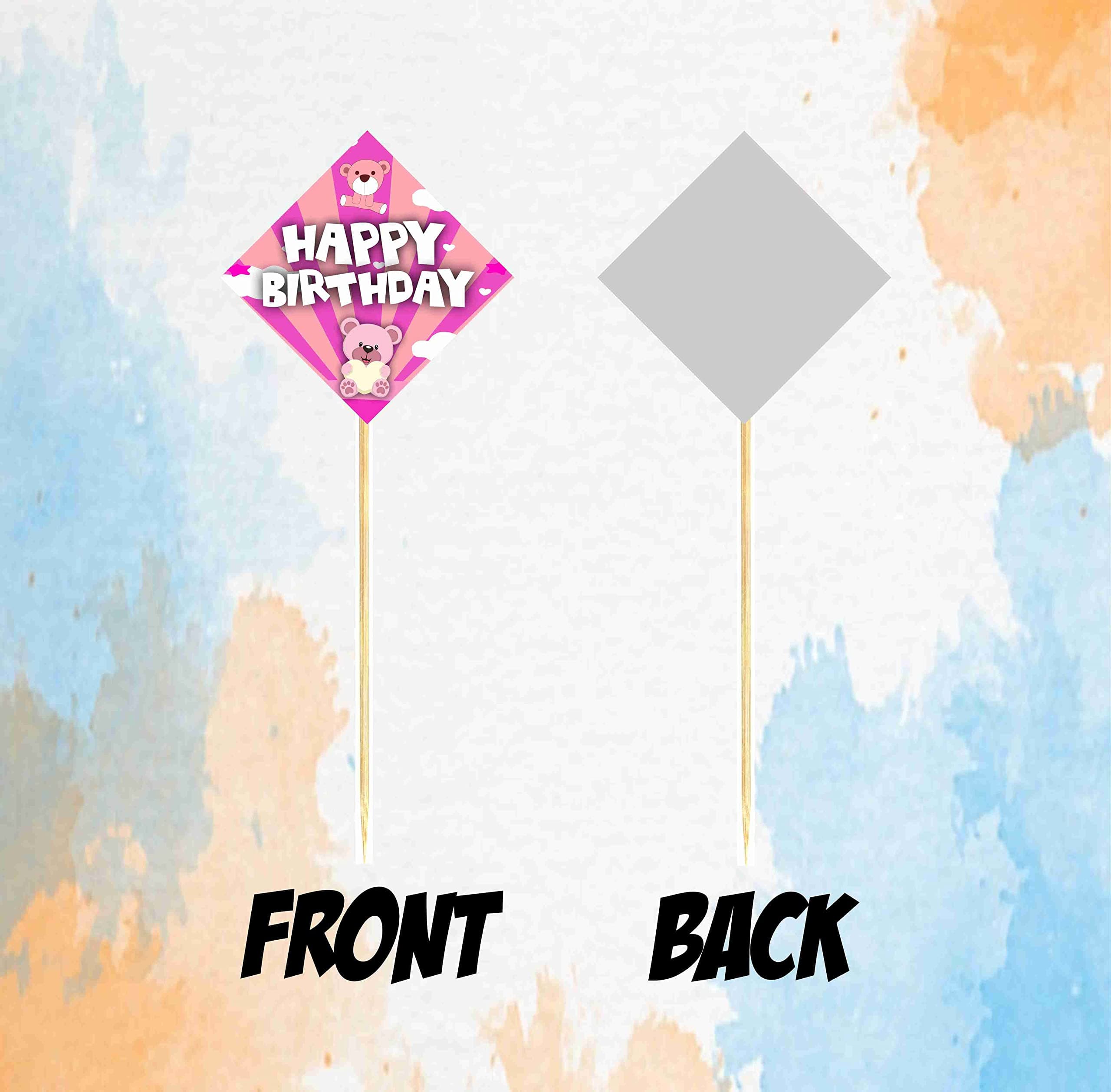 Balloonistics Pink Teddy Bear Happy Birthday Cake Toppers - Pack of 10 Double-Sided Cardstock Cake Picks - Sweet Bear Theme, 1st Birthday Decorations, Beary Sweet Dessert Toppers on Bamboo Sticks (Cake Topper - Pack of 10) thumbnail 4