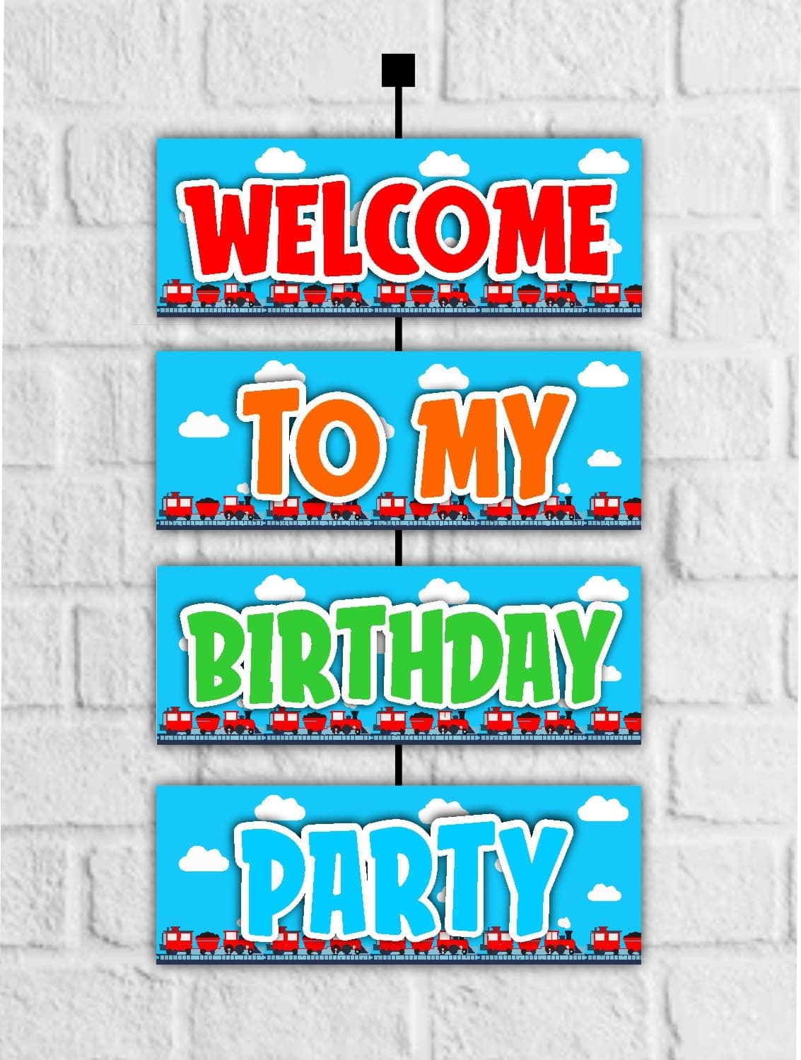 Balloonistics Train Birthday Theme Welcome Board 2.3 Feet Steam Engine Rail Decoration for Indoor and Outdoor Durable Cardstock Party Sign with Ribbon (Welcome Outdoor Board)
