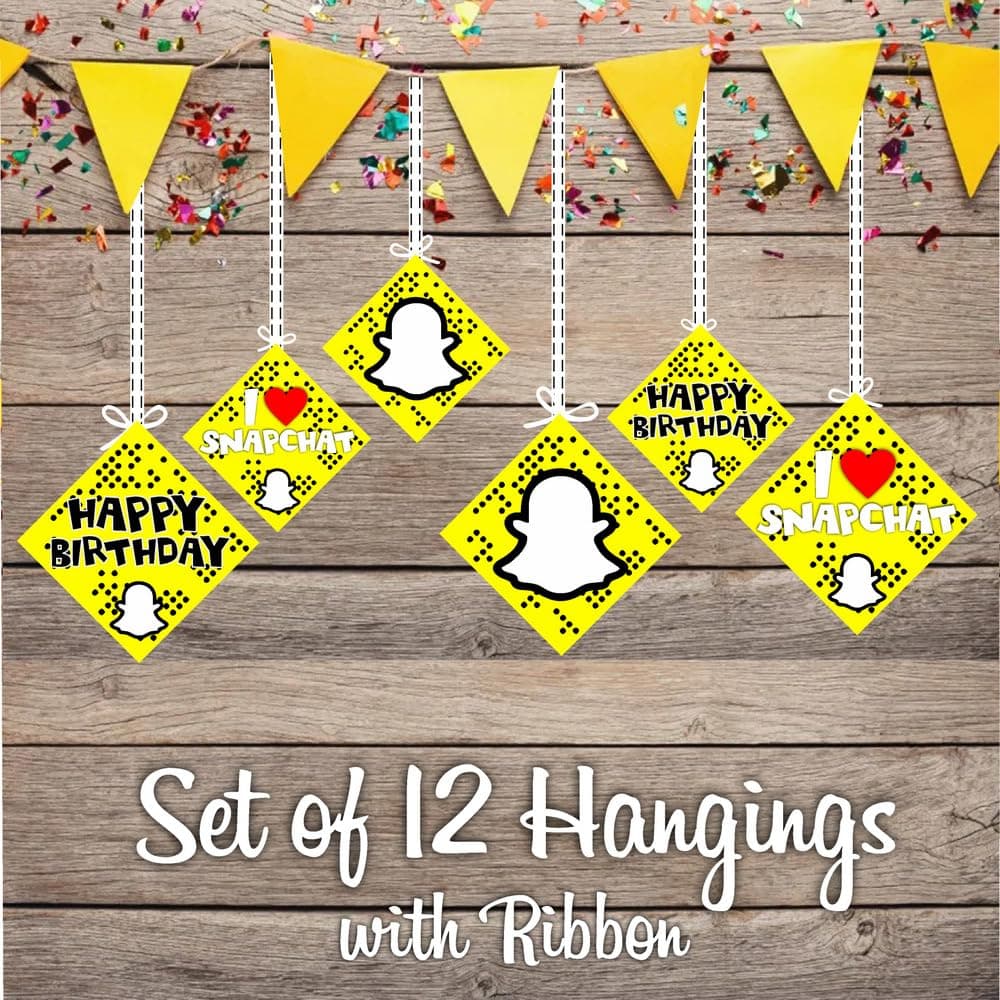 Balloonistics Snapchat Style Hanging Decorations - Pack of 12 Double-Sided Cardstock Social Media Ornaments with Ribbons - Yellow & White "Snap Theme" Party Decor for Teens & Adults thumbnail 2