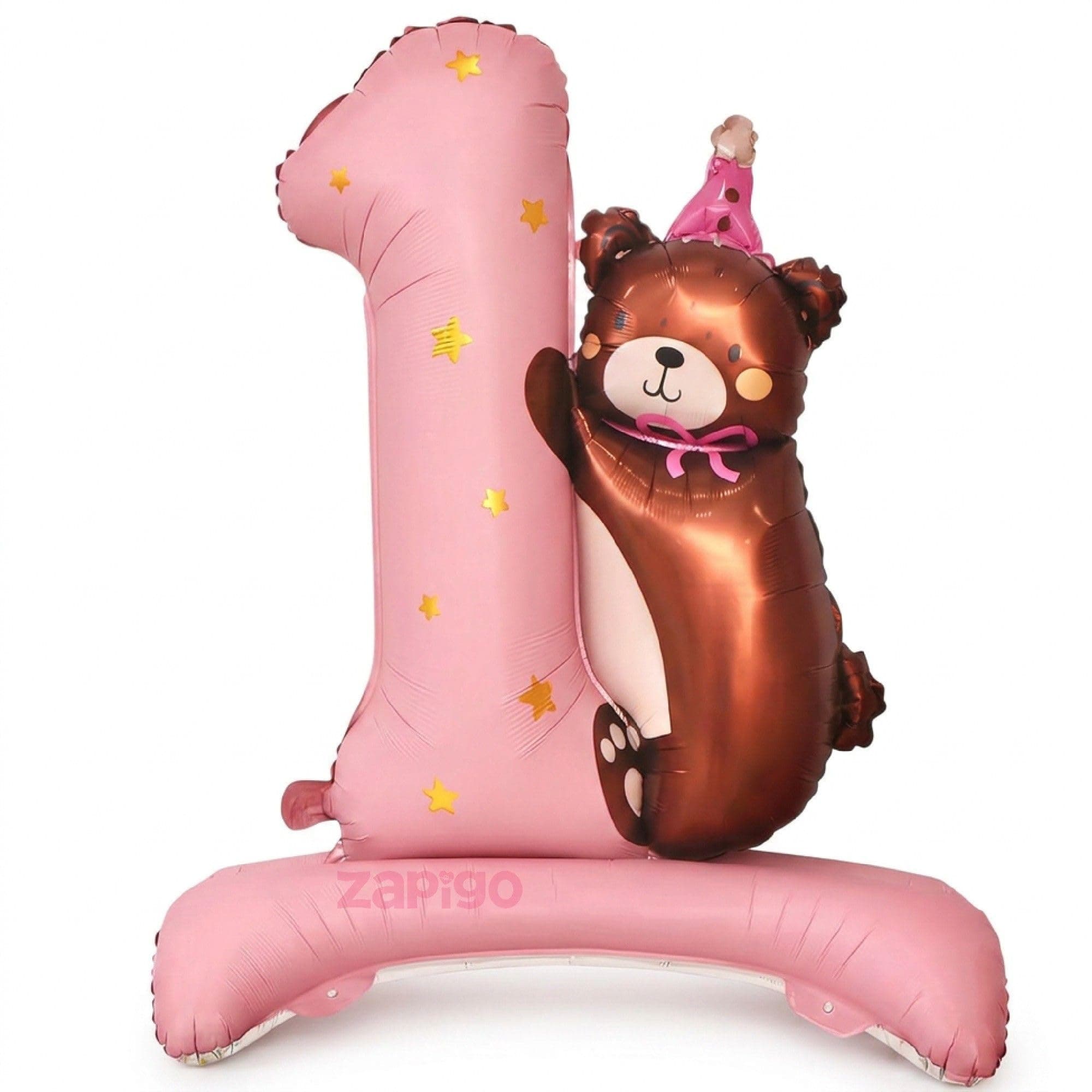 Balloonistics Number 1 Self Standing Pink Foil Balloon With Teddy Bear thumbnail 1