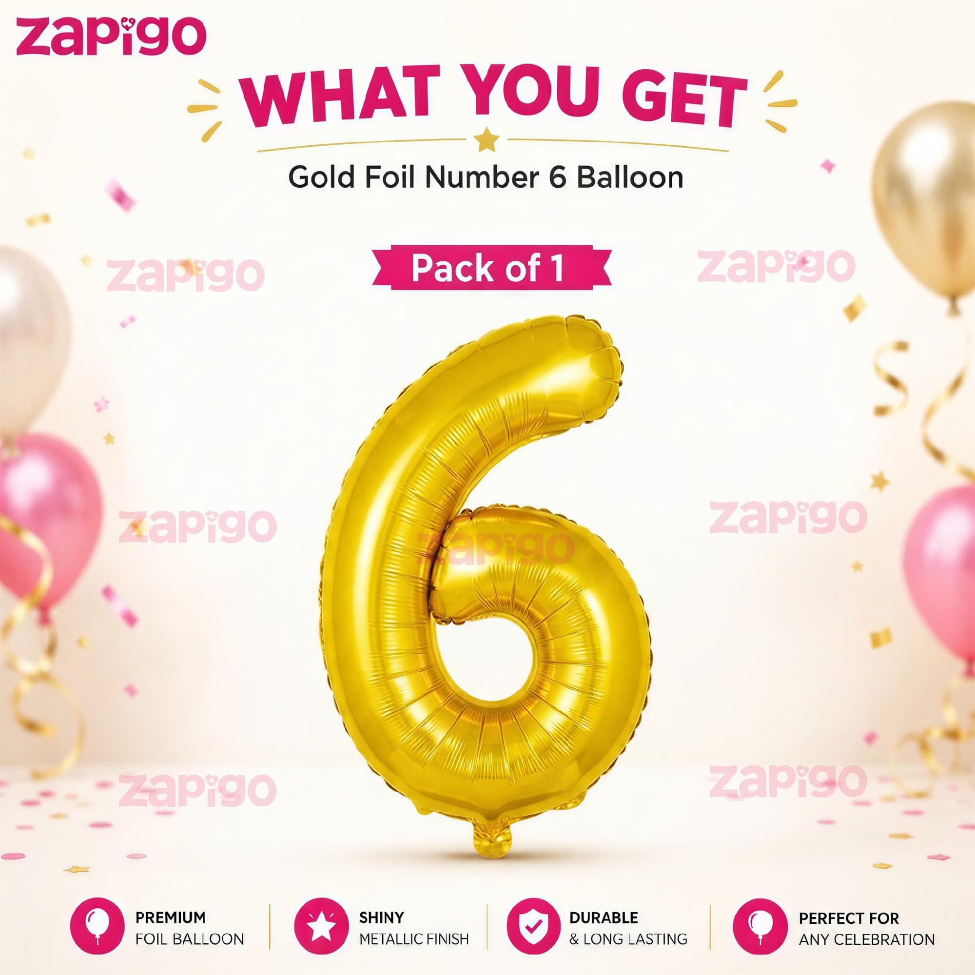 Balloonistics Gold Foil Number 6 Balloon – 16 Inch Golden Foil Number for Custom Age, Year & Phrase Party Decoration (Number 6) thumbnail 2