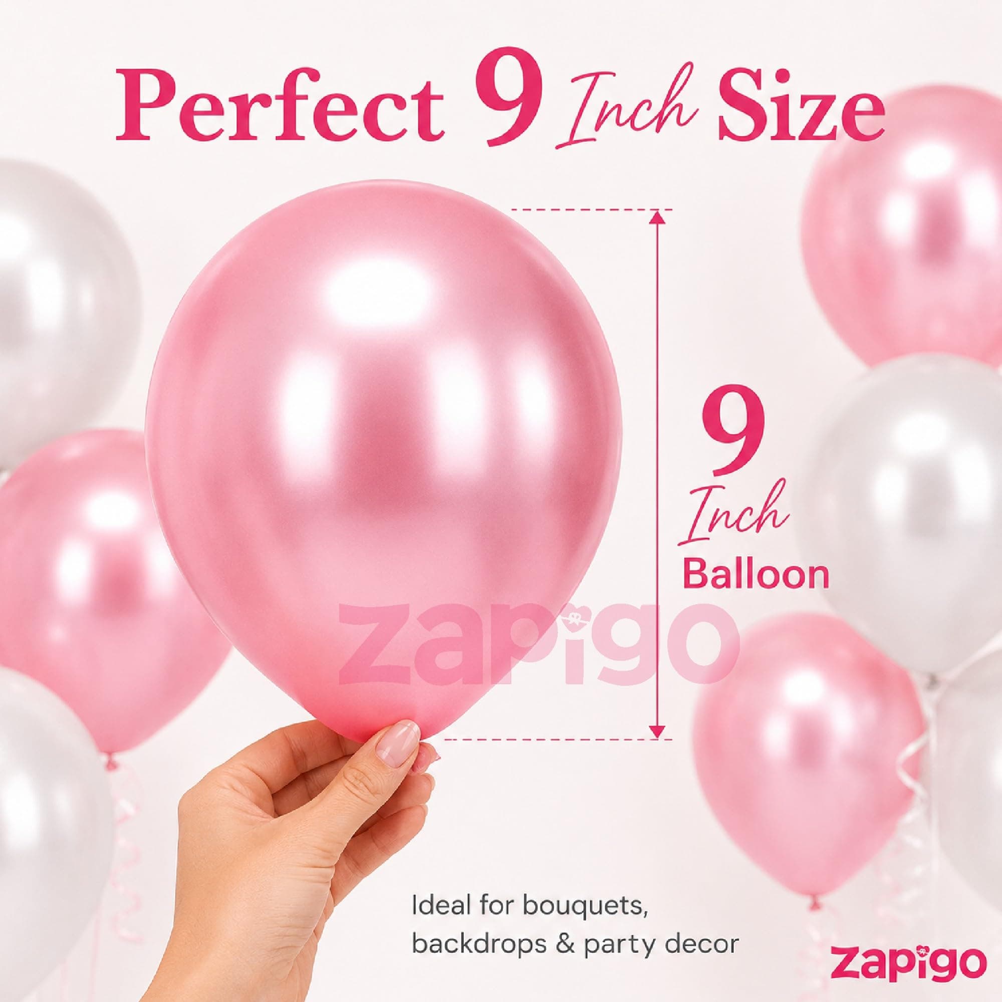 Balloonistics 50-Pack Metallic HD Pink & White Latex Balloons – Shiny Combo for Girls Birthday, Baby Shower, Bridal Shower & Soft Feminine Party Decoration thumbnail 2