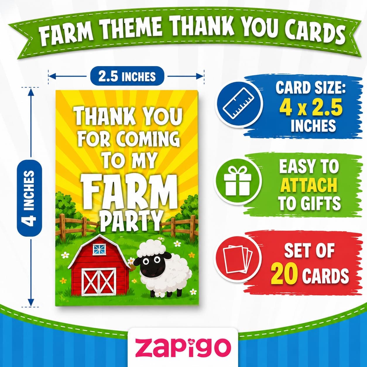 Balloonistics Farm Theme Thank You Cards - Pack of 20 Barnyard Party Note Cards - Premium Cardstock "Thanks for Mooving by My Birthday" Stationery, Rustic Red Tractor & Cow Gratitude Cards (Thank you Cards - Pack of 20) thumbnail 6