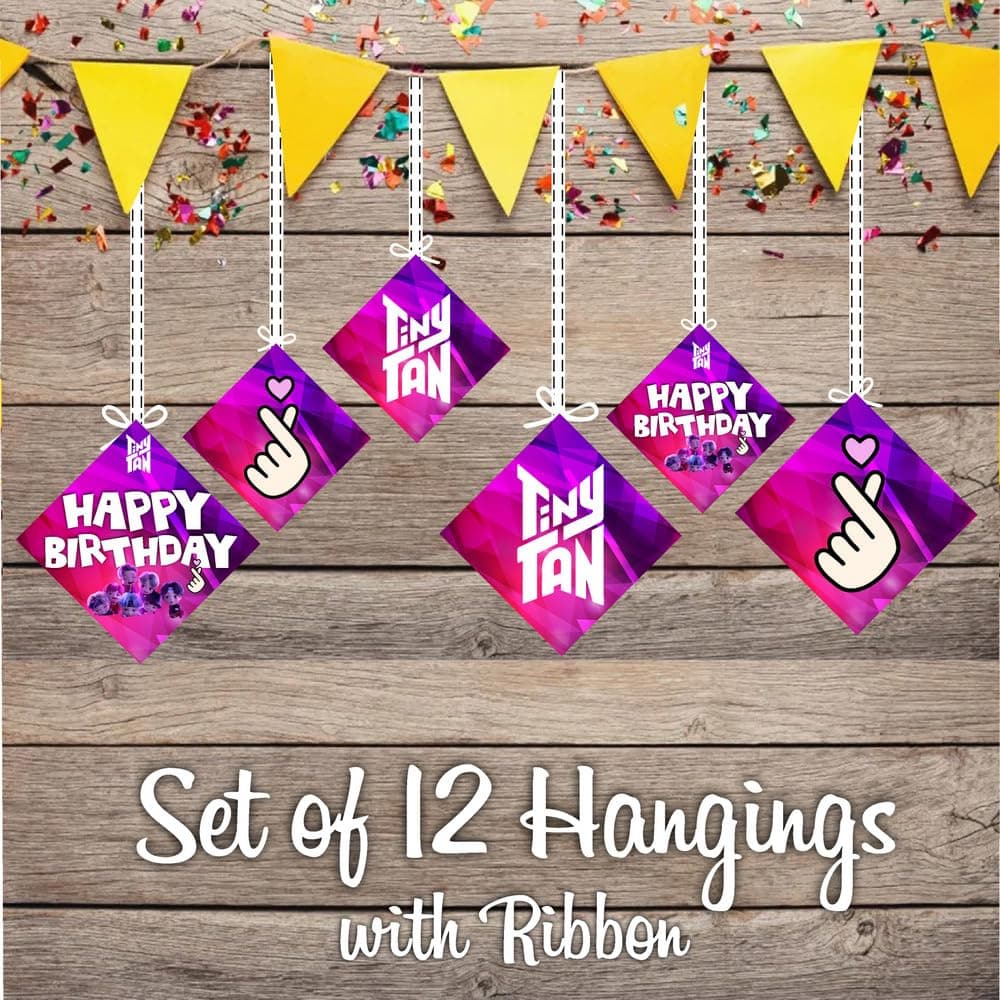 Balloonistics TinyTan Hanging Decorations - Pack of 12 Double-Sided Cardstock Holiday & Party Cutouts with Metallic Purple Swirls - BTS-Inspired Chibi Character Room Decor - RM, Jin, SUGA, j-hope, Jimin, V, & Jung Kook (Hangings - Pack of 12) thumbnail 2