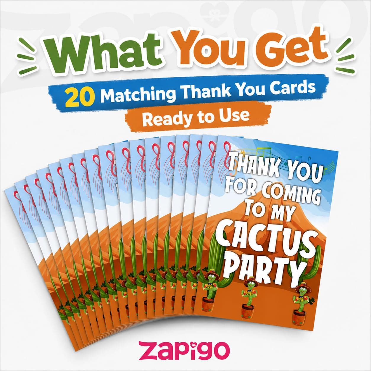 Balloonistics Talking Cactus Birthday Thank You Cards - Pack of 20 Premium Cardstock Notes - Dancing Cactus Theme Party Supplies, Desert Fiesta "Stay Sharp" Appreciation Cards, Mimicking Plant Party Favors (Thank you Cards - Pack of 20) thumbnail 7