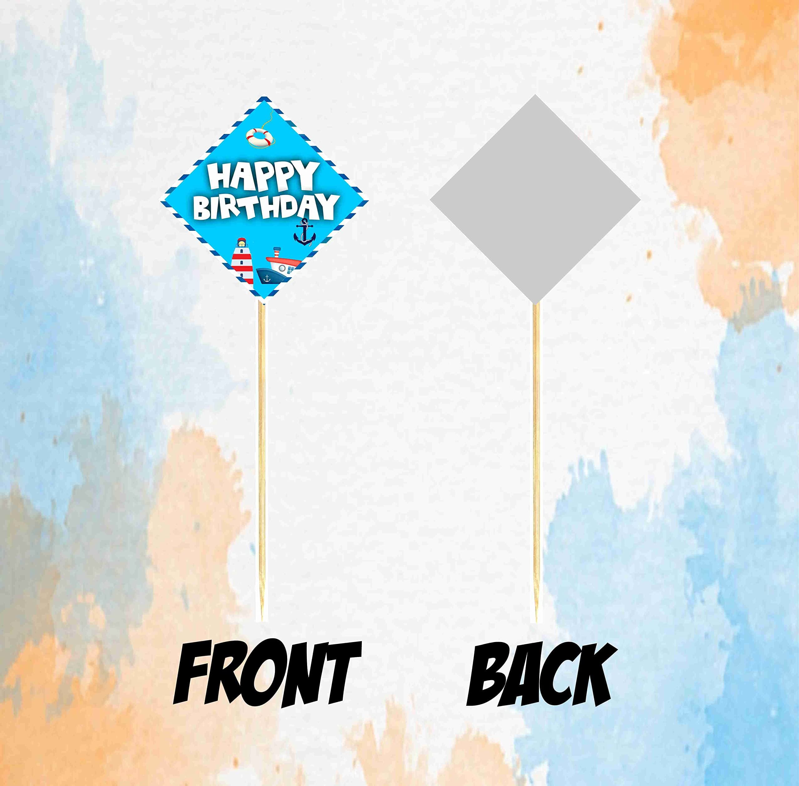 Balloonistics Sailor Theme Cake Topper – Pack of 10 Premium Cardstock Cupcake & Cake Picks with Bamboo Sticks – Nautical Navy Blue & Red Decorations for Kids Birthdays thumbnail 4