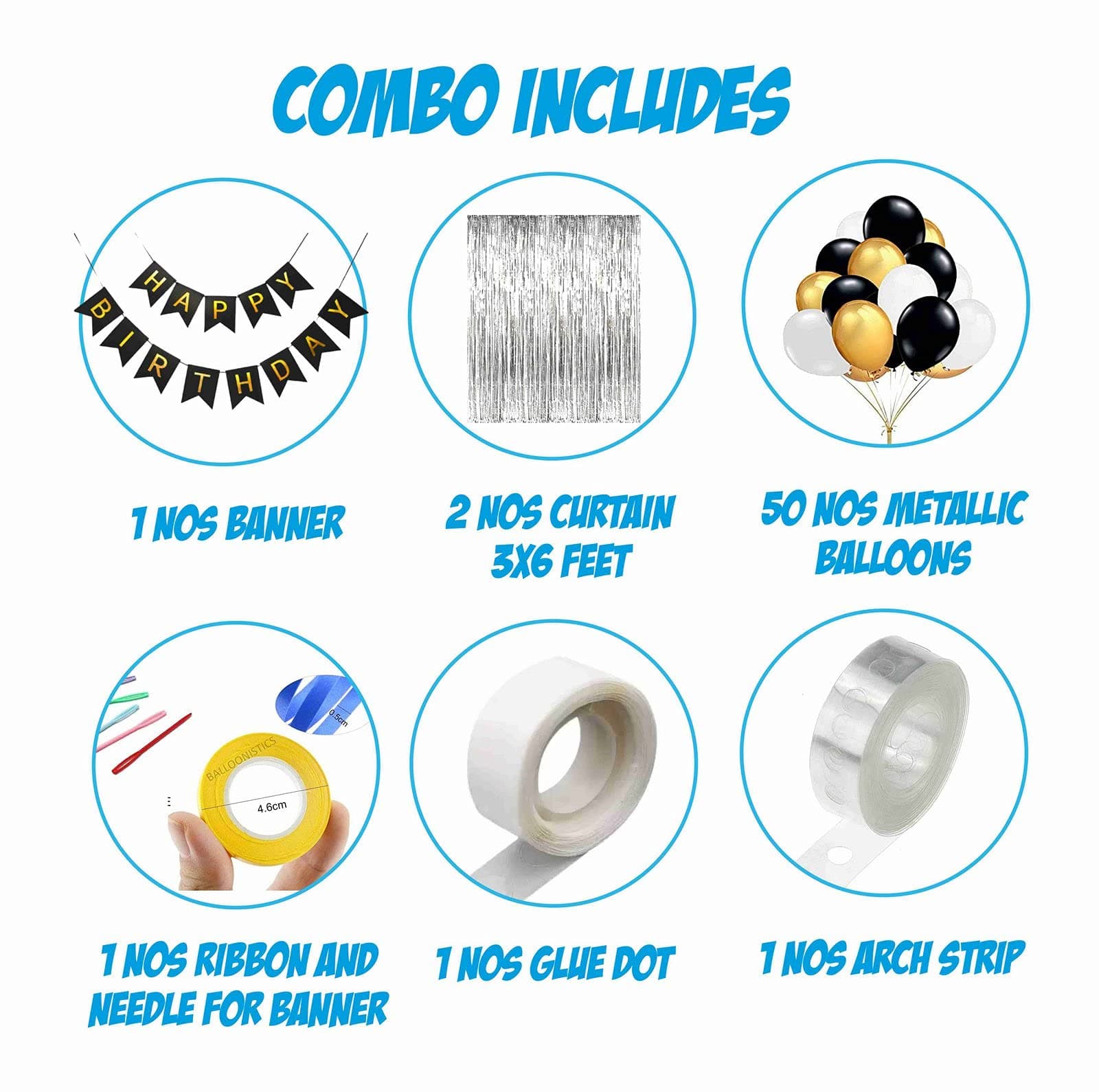 Balloonistics Black Happy Birthday Decoration Kit – Balloons, Banner & Party Supplies for Stylish Black Theme Birthday Celebration thumbnail 2