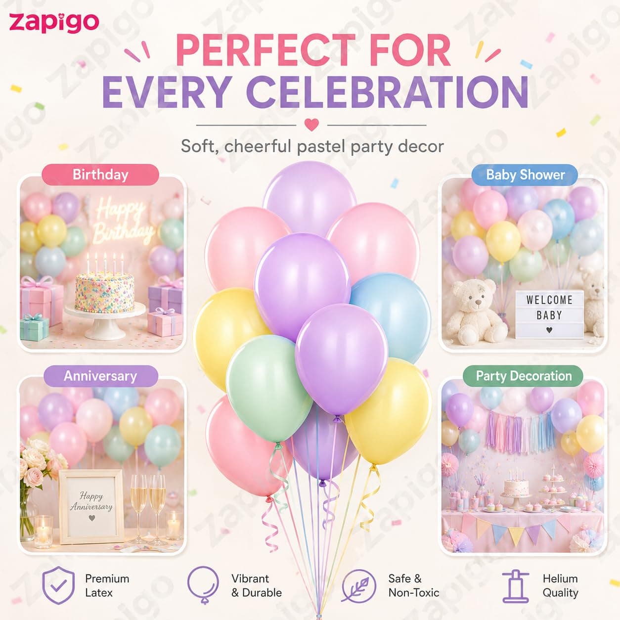 Balloonistics 50-Pack Multicolour Pastel Latex Balloons – Soft Matte Assorted Balloons for Baby Shower, Birthday, Boho & Dreamy Party Decoration thumbnail 5