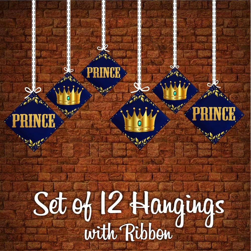 Balloonistics Prince Theme Birthday Party Hangings Double-Sided Cardstock Ceiling Decorations with Ribbons Party Supplies for Boys, Kids Birthday Backdrop (Hangings - Pack of 12) thumbnail 5