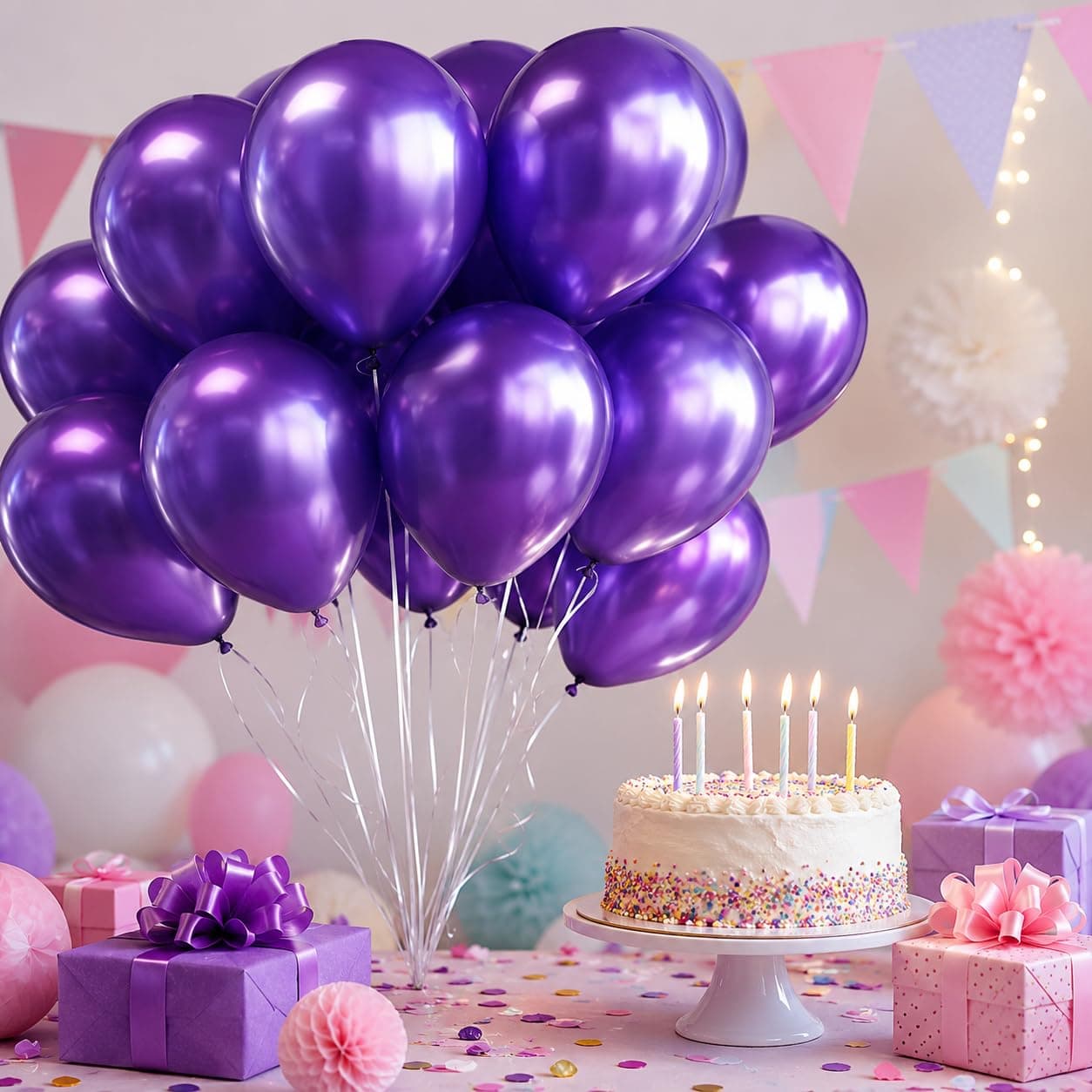 Balloonistics 25-Pack Metallic Pearl Finish Purple Latex Balloons – Shiny Regal Purple Balloons for Birthday, Halloween, Royal Theme & Elegant Party Decoration thumbnail 1