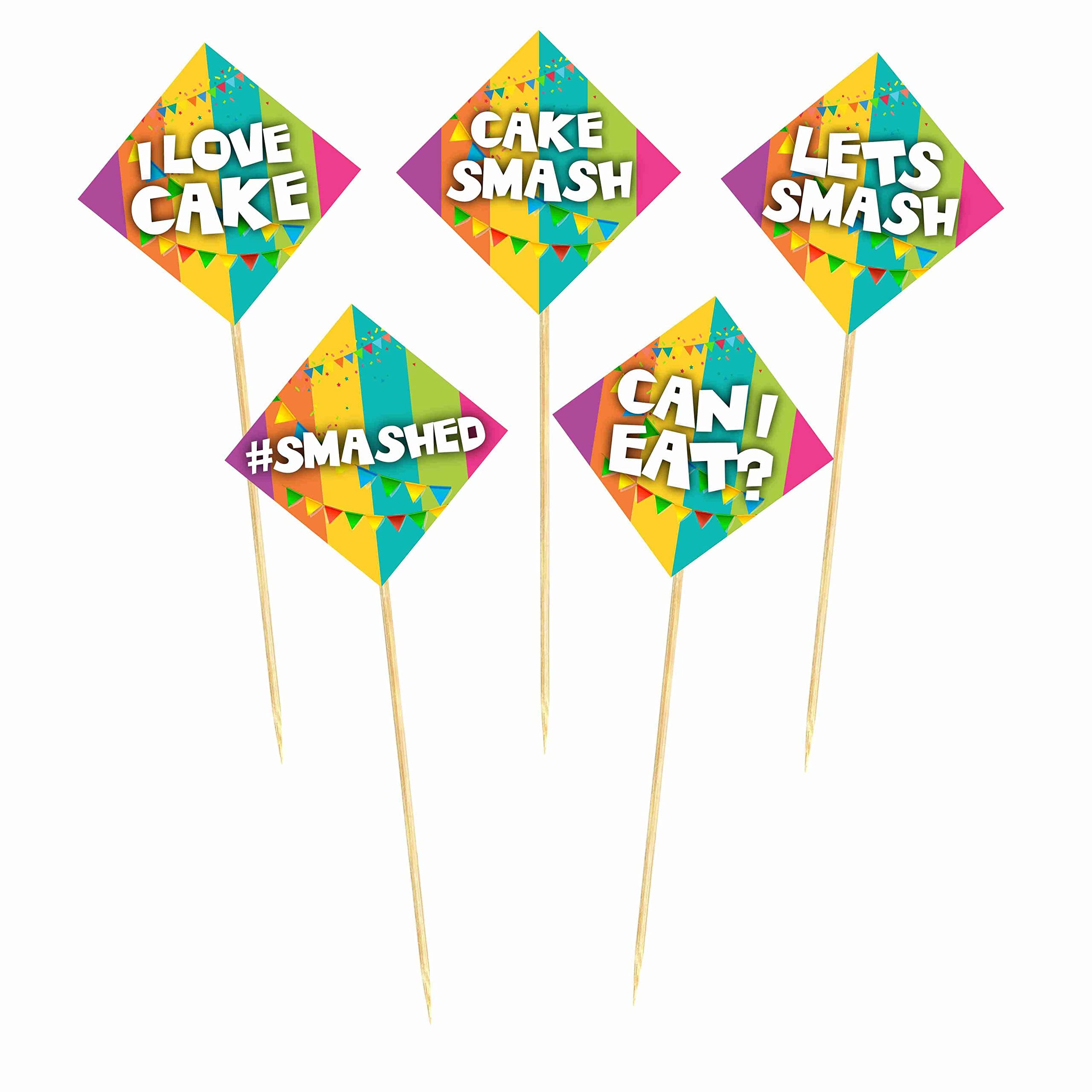 Balloonistics Cake Smash Theme Birthday Cake Topper Set Premium Cardstock Decorations for Birthdays & Party Includes Bamboo Sticks (Cake Topper - Pack of 10) thumbnail 2