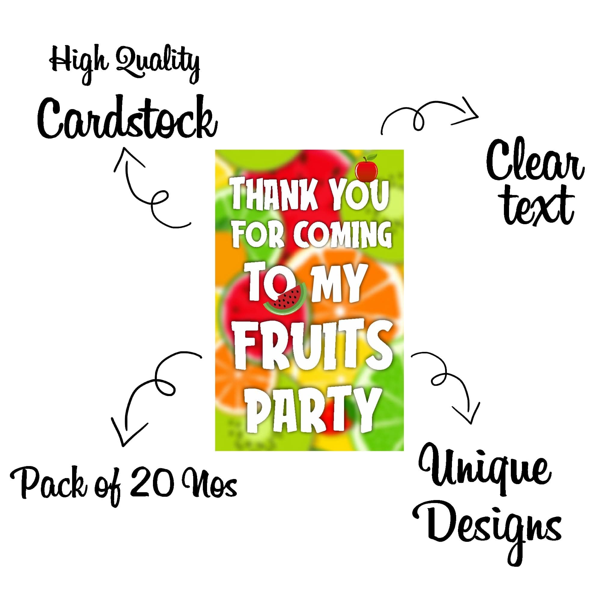 Balloonistics Fruit Theme Thank You Cards - Sweet "Tutti Frutti" Birthday Note Cards for Return Gifts & Party Favors - Premium Cardstock Stationery with Writeable Back - Summer Berry & Citrus Party Supplies (Thank you Cards - Pack of 20) thumbnail 5