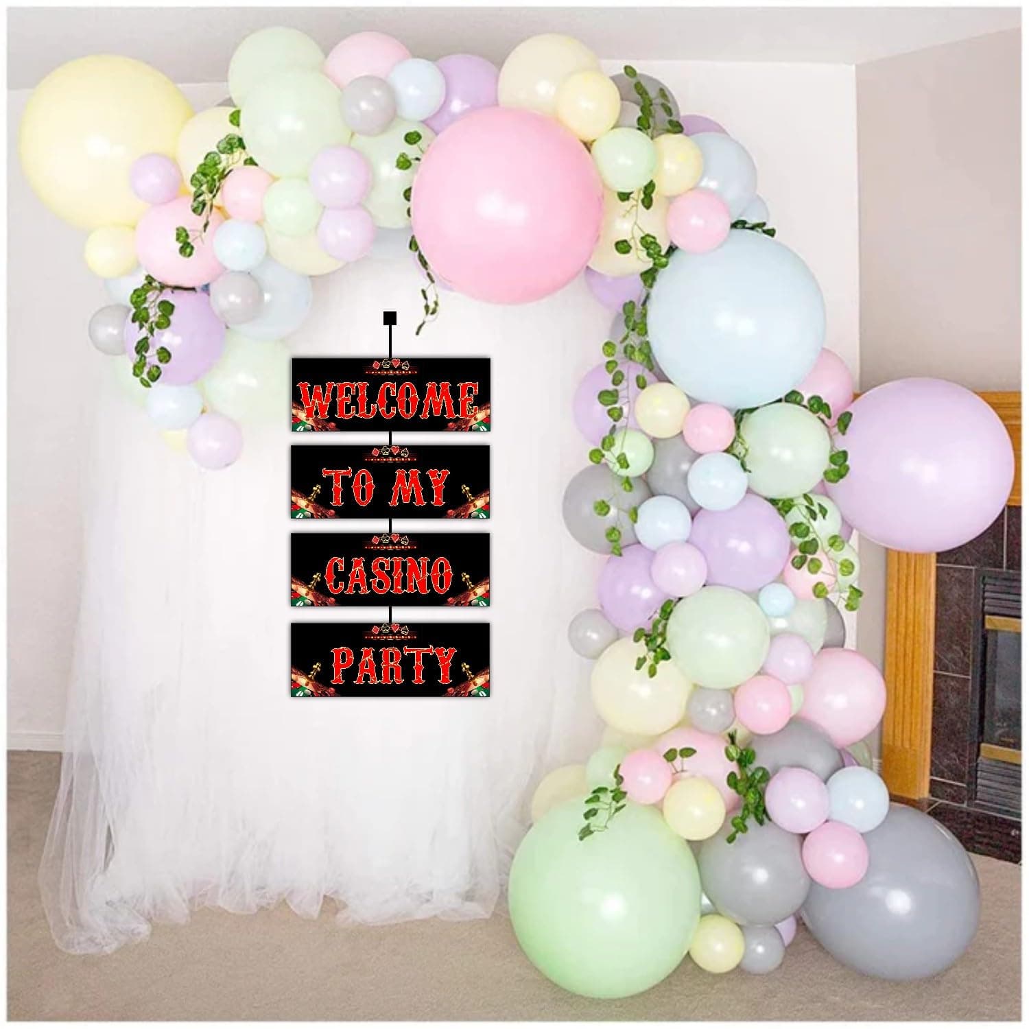 Balloonistics Casino Theme Welcome Board (2.3 Feet) - Las Vegas Style Hanging Entrance Decoration for Birthday Parties & Poker Nights - Large Cardstock Welcome Sign with Ribbons for Indoor & Outdoor Use (Welcome Outdoor Board) thumbnail 4