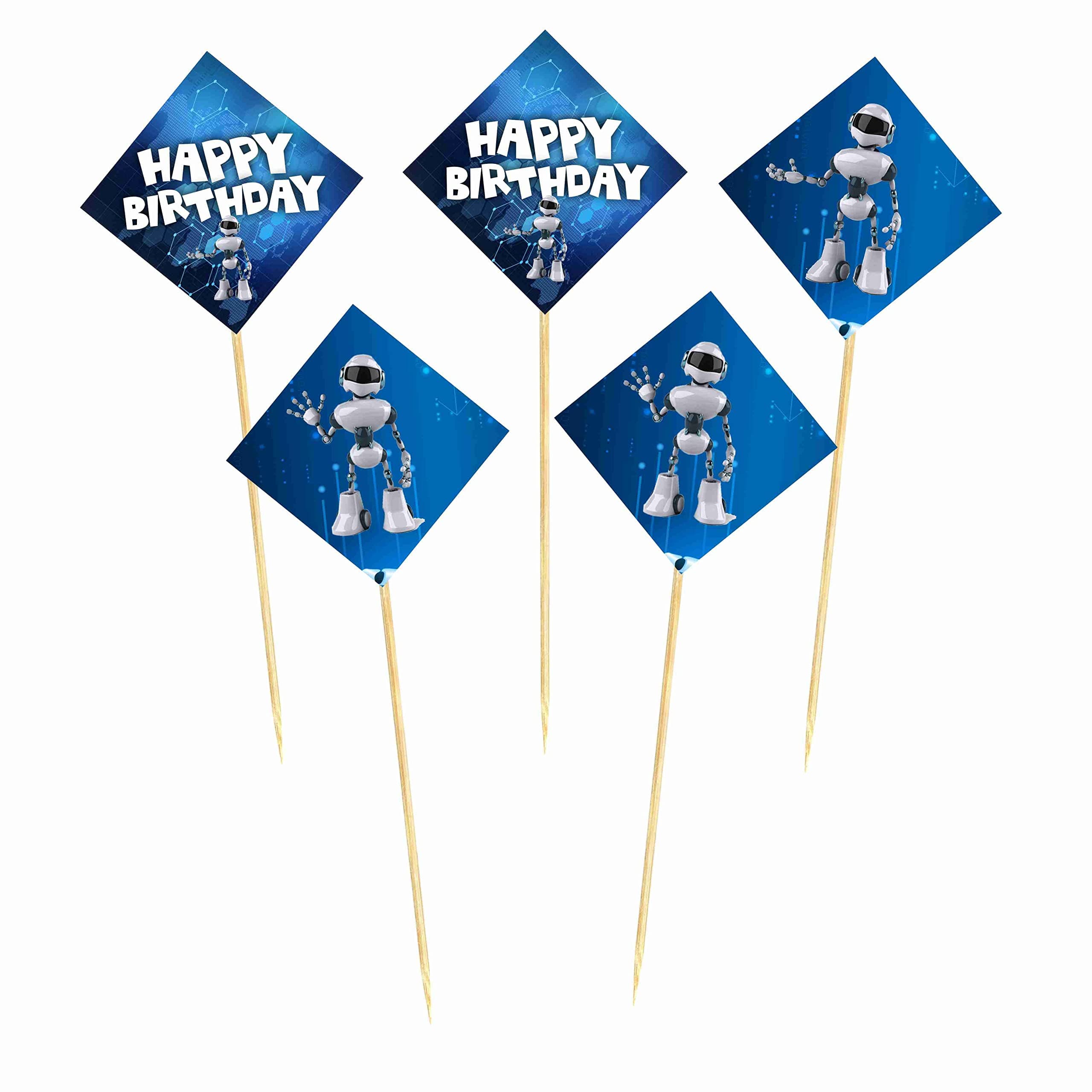 Balloonistics Robot Theme Happy Birthday Cake Topper - Vibrant Cardstock Mechanical Cake Decoration - Futuristic Sci-Fi Party Supplies for Kids, Boys & STEM Birthdays thumbnail 2