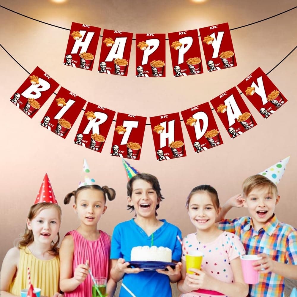 Balloonistics Fried Chicken Theme Happy Birthday Banner - Finger Lickin' Good Cardstock Bunting for Fast Food Lovers - Bucket & Wings Party Decorations, Fried Chicken Soul Food Backdrop thumbnail 3