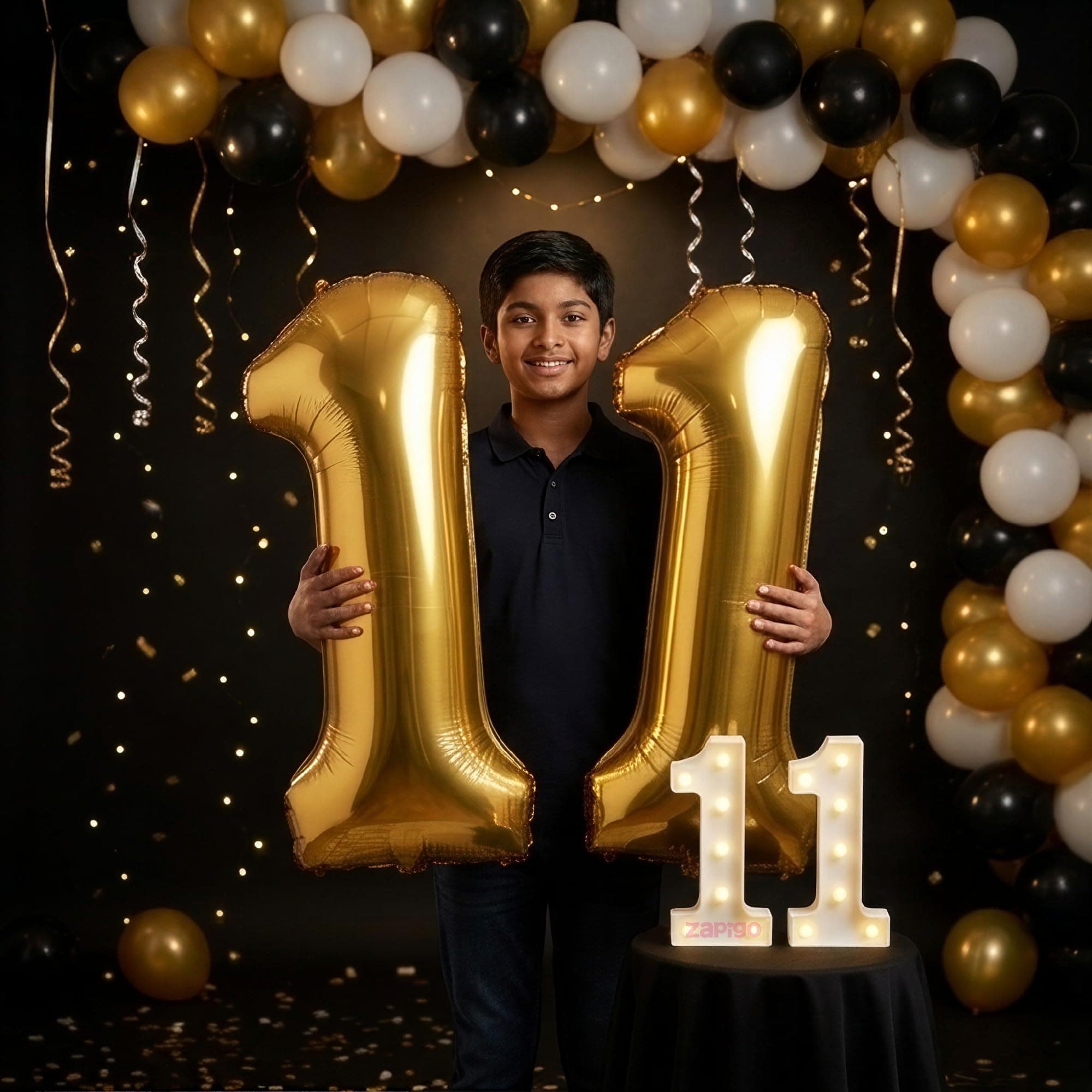 Balloonistics Gold 40-Inch Foil Number 11 Balloon with Matching LED Marquee Light - Combo Set for 11th Birthday, Anniversary, Party Decoration, Photo Booth Backdrop thumbnail 1