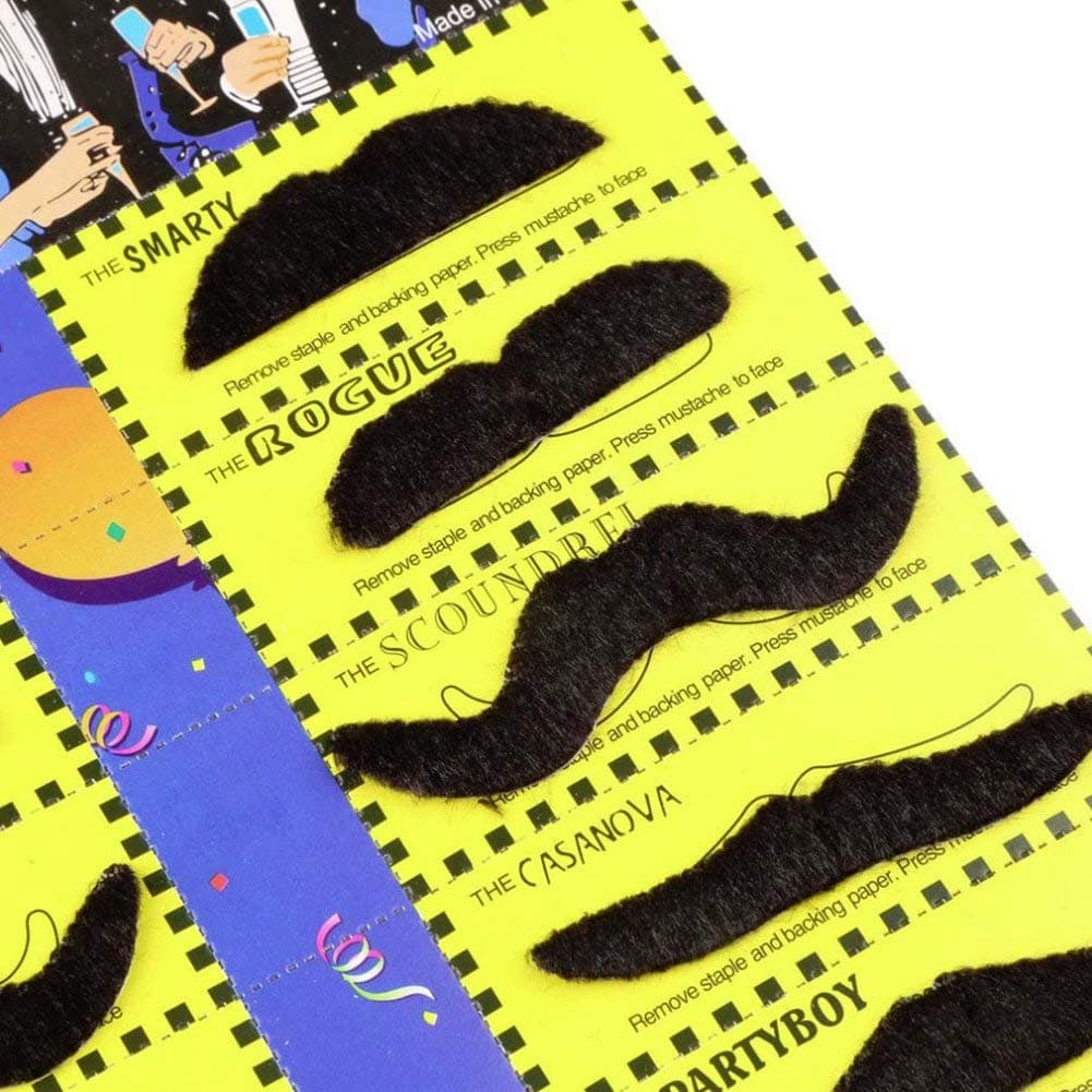 Balloonistics 12-Piece Self-Adhesive Fake Moustache Set – Assorted Handlebar, Mexican & Smarty Styles for Photo Booth, Fancy Dress, Masquerade & Party Fun (Pack of 12) thumbnail 3